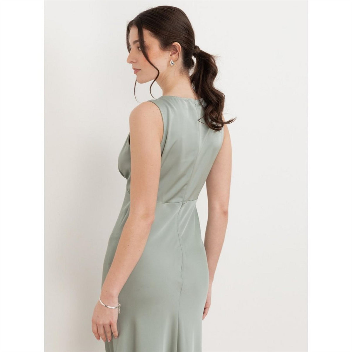Maya Deluxe V Neck Open Back Satin Bridesmaid Maxi Dress