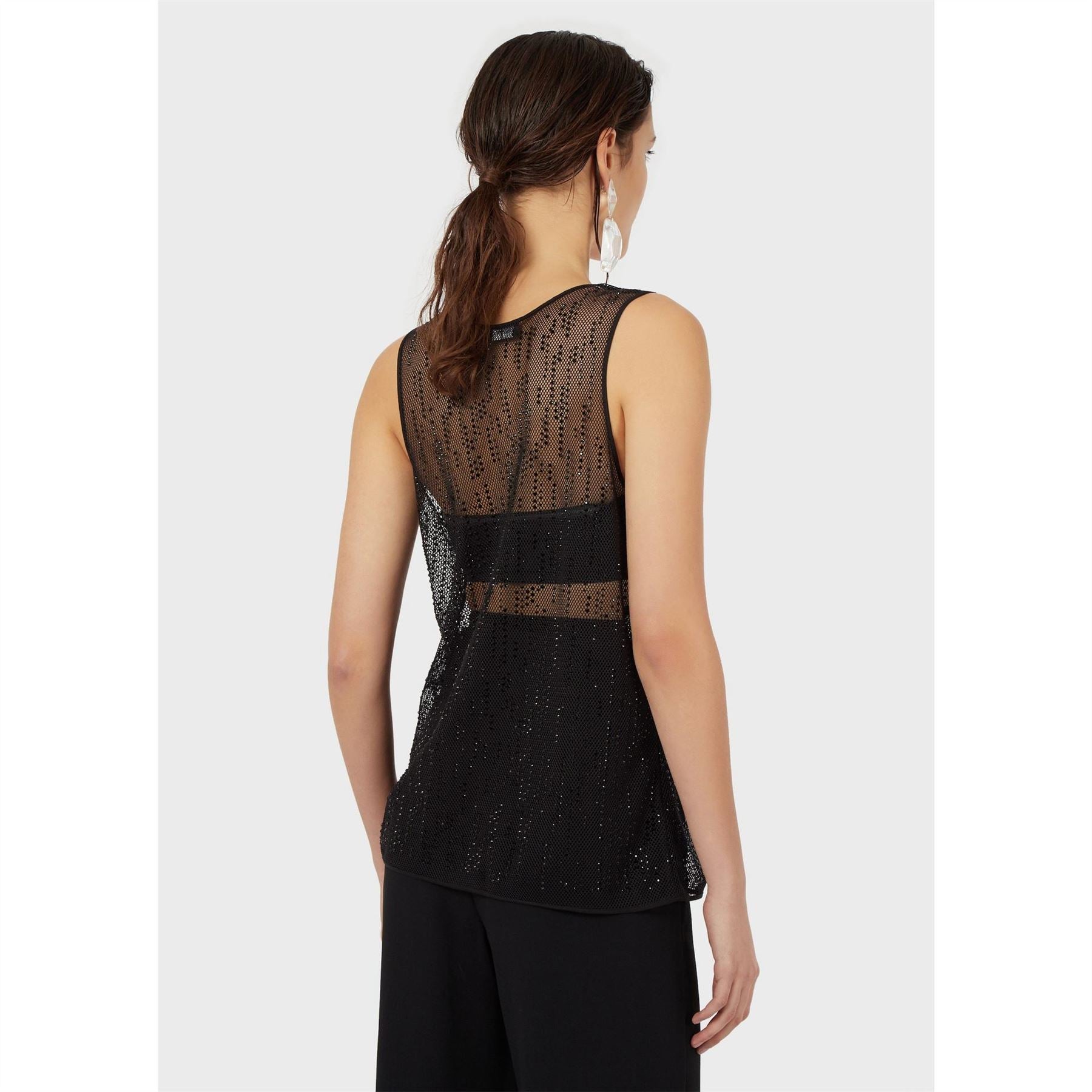 Emporio Armani Slinky Diamante Cut Out Tank Top