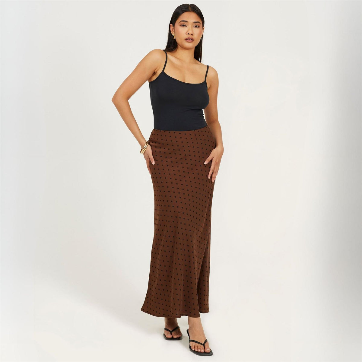 Brave Soul Womens Polka Dot Print Maxi Skirt