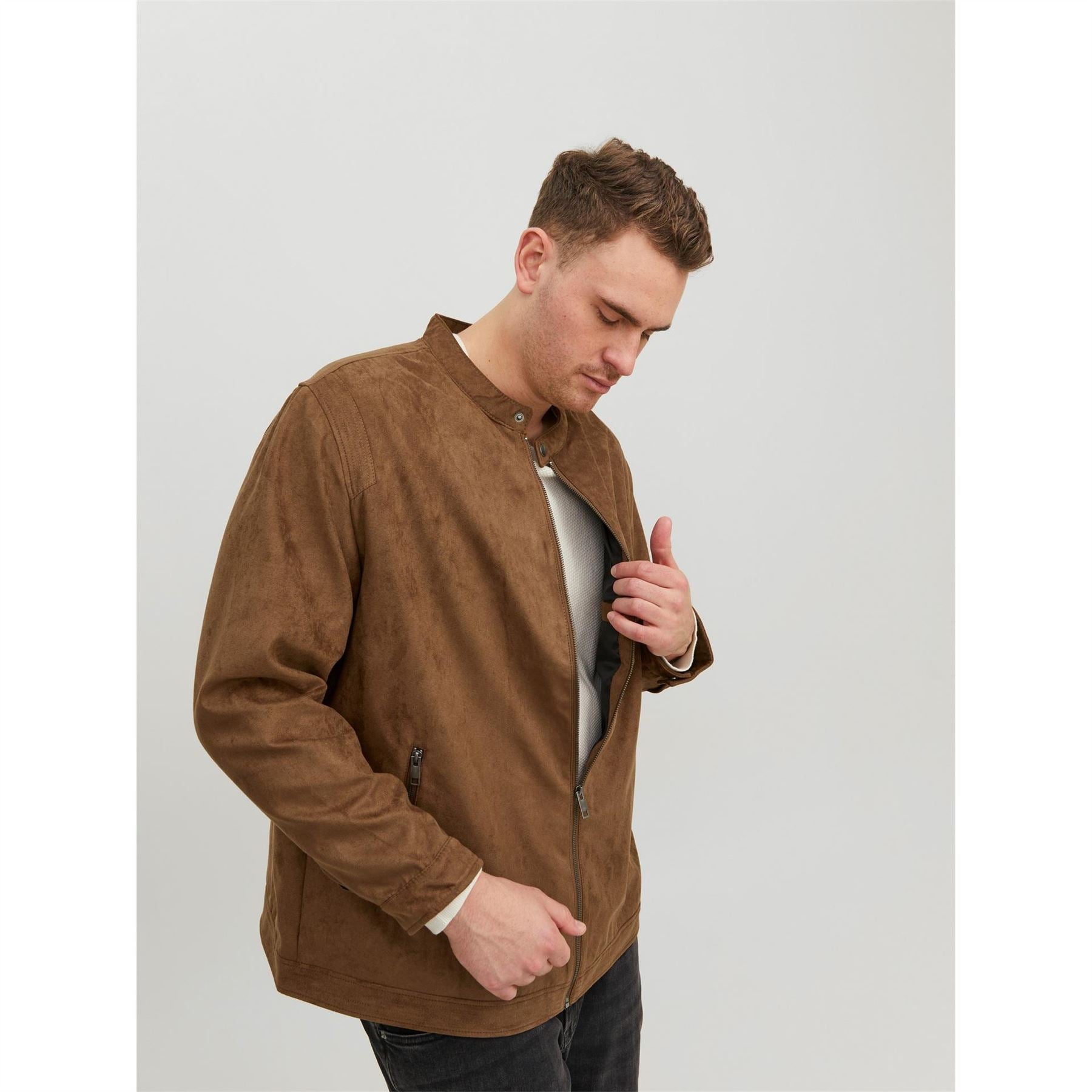 Jack and Jones Solid Patterned Zipped Pocket Jacket