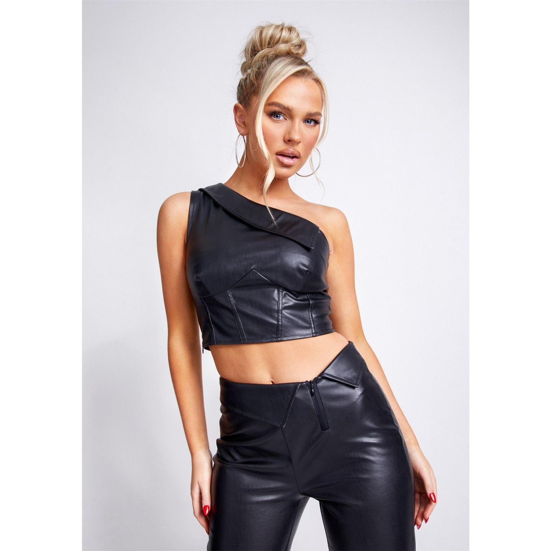 Missy Empire Over Corset Detail Faux Leather Top