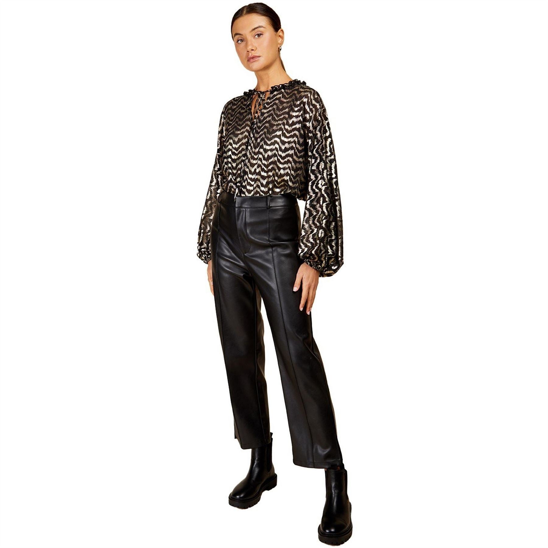 Little Mistress Solid Patterned Straight Leg Trousers