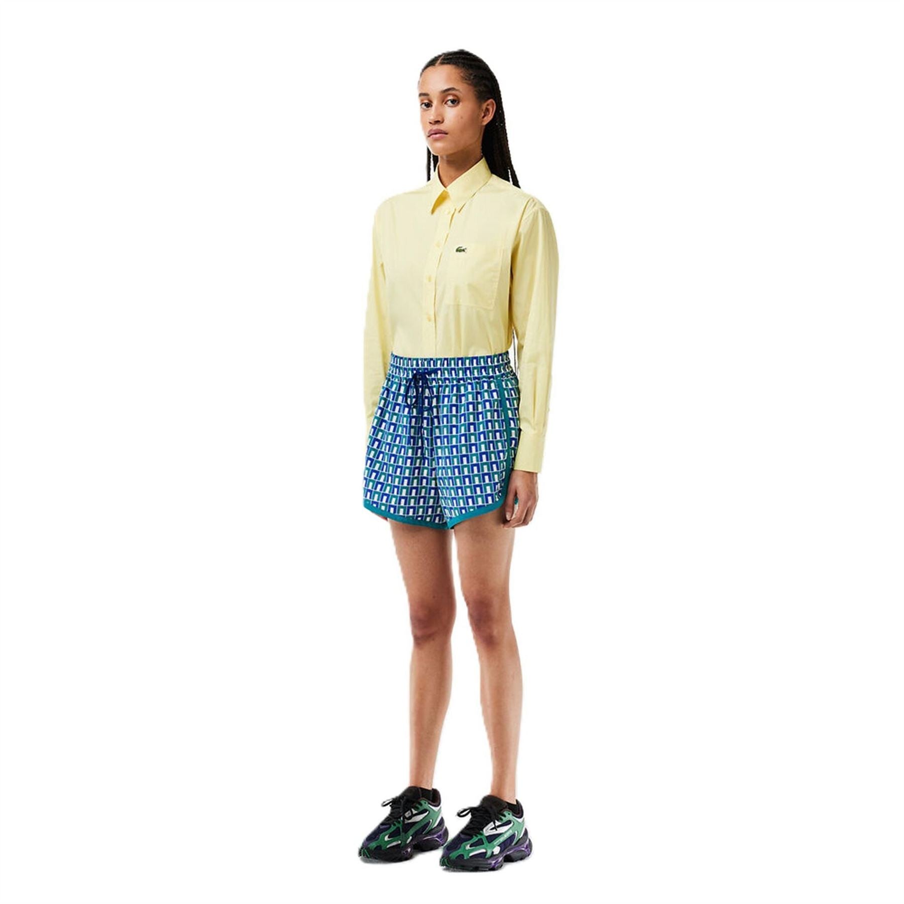 Lacoste Geometric Patterned Curved Hem Shorts