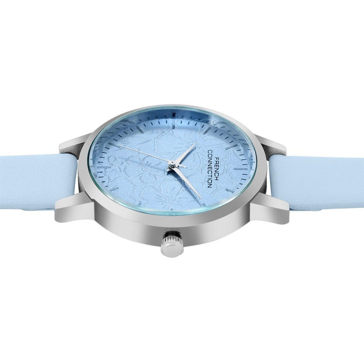 FCUK Silver Case Round Shape Sky Blue Strap Quartz Watch
