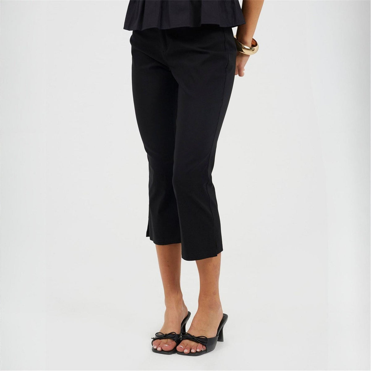 Brave Soul Ladies Black Capri Trousers With Split Hem Detail