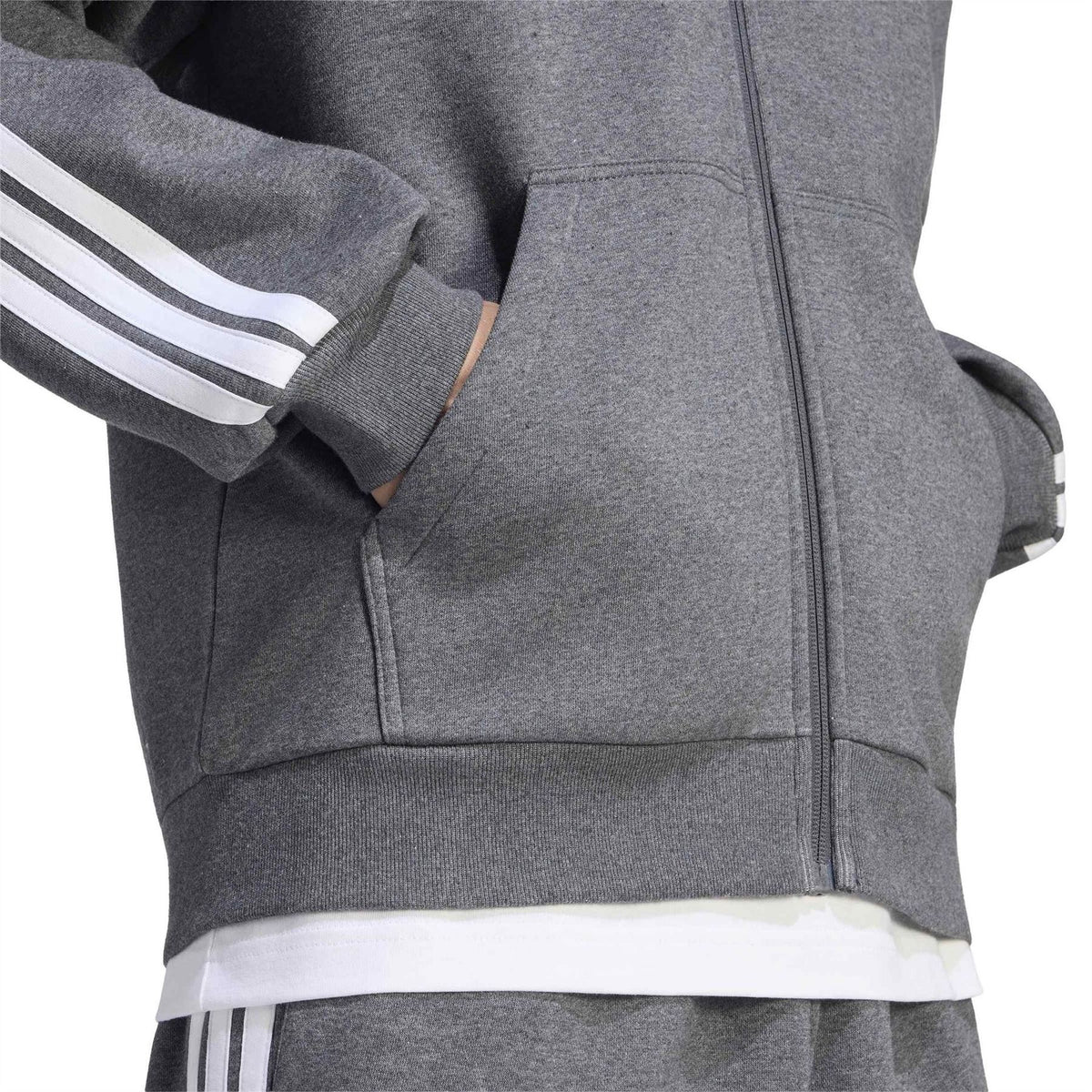 adidas Mens Essentials Fleece 3 Stripes Full Zip Hoodie