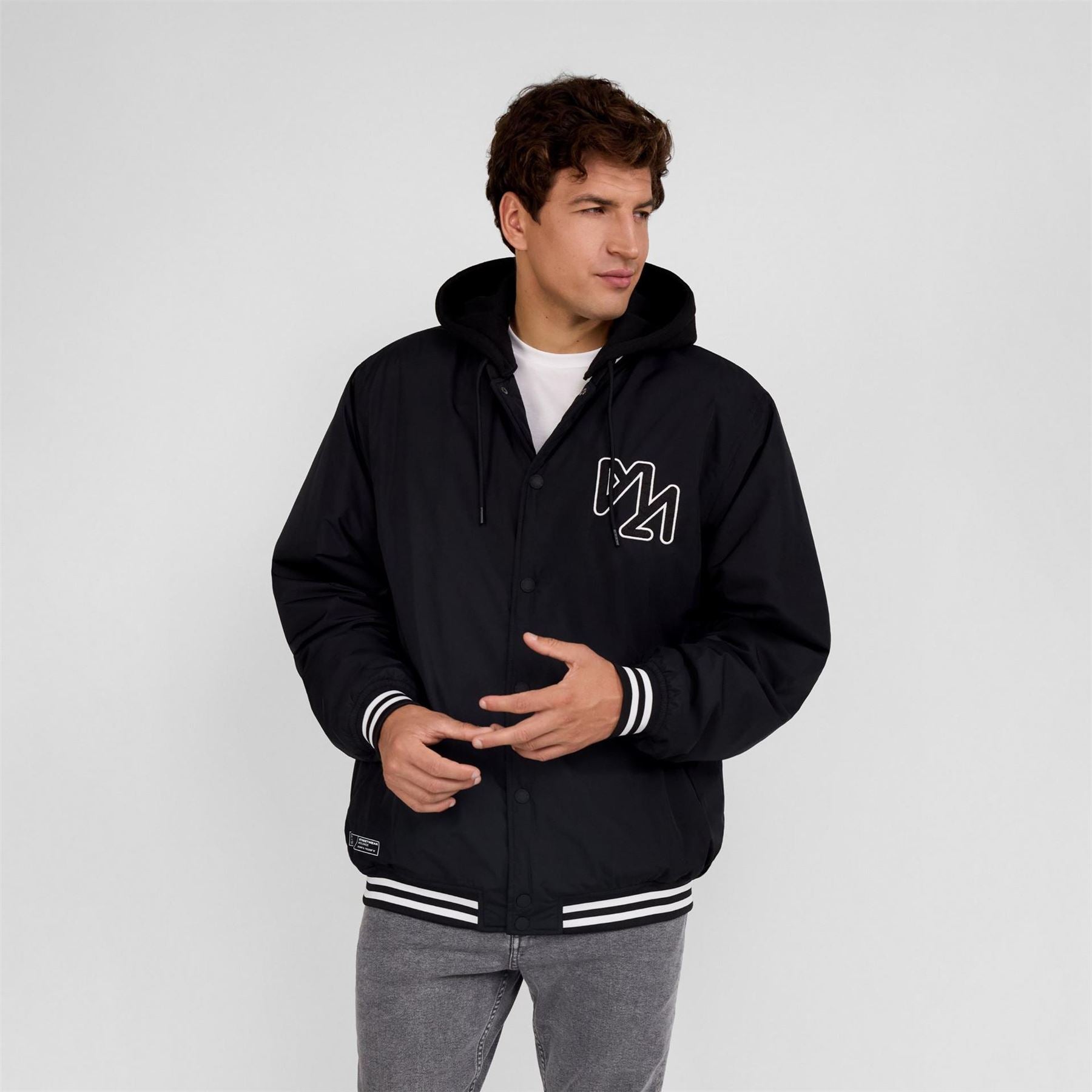 Minoti Men Baseball Style Jacket Detachable Hood Black