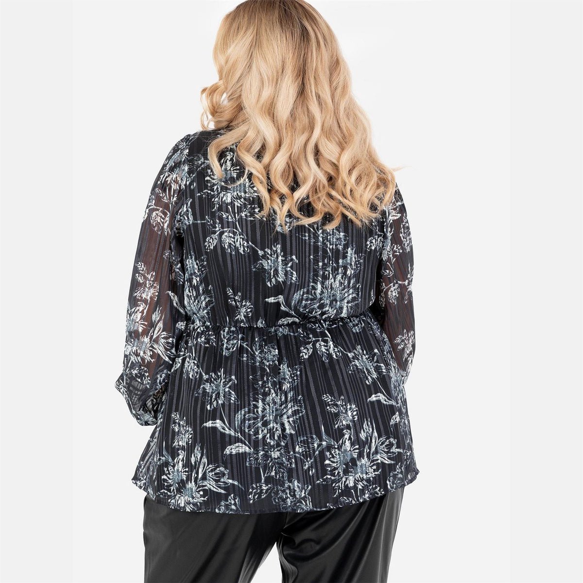 Lovedrobe Monochrome Floral Maxi Sleeve Wrap Top