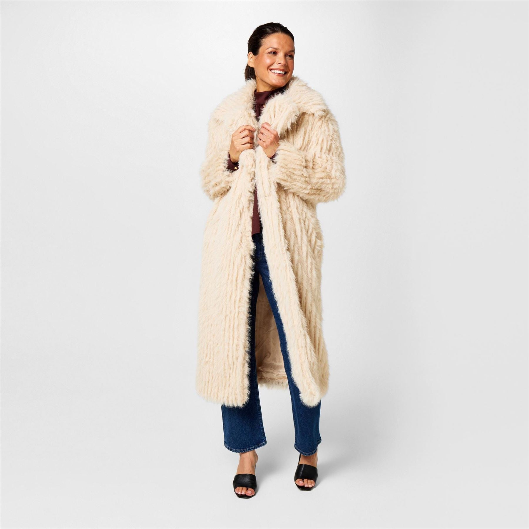 Biba Clipped Longline Faux Fur Coat