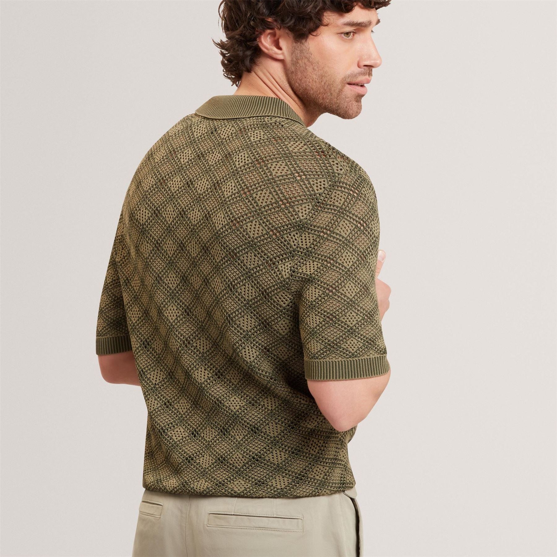 Ted Baker Geometric Open Knit Short Sleeve Polo