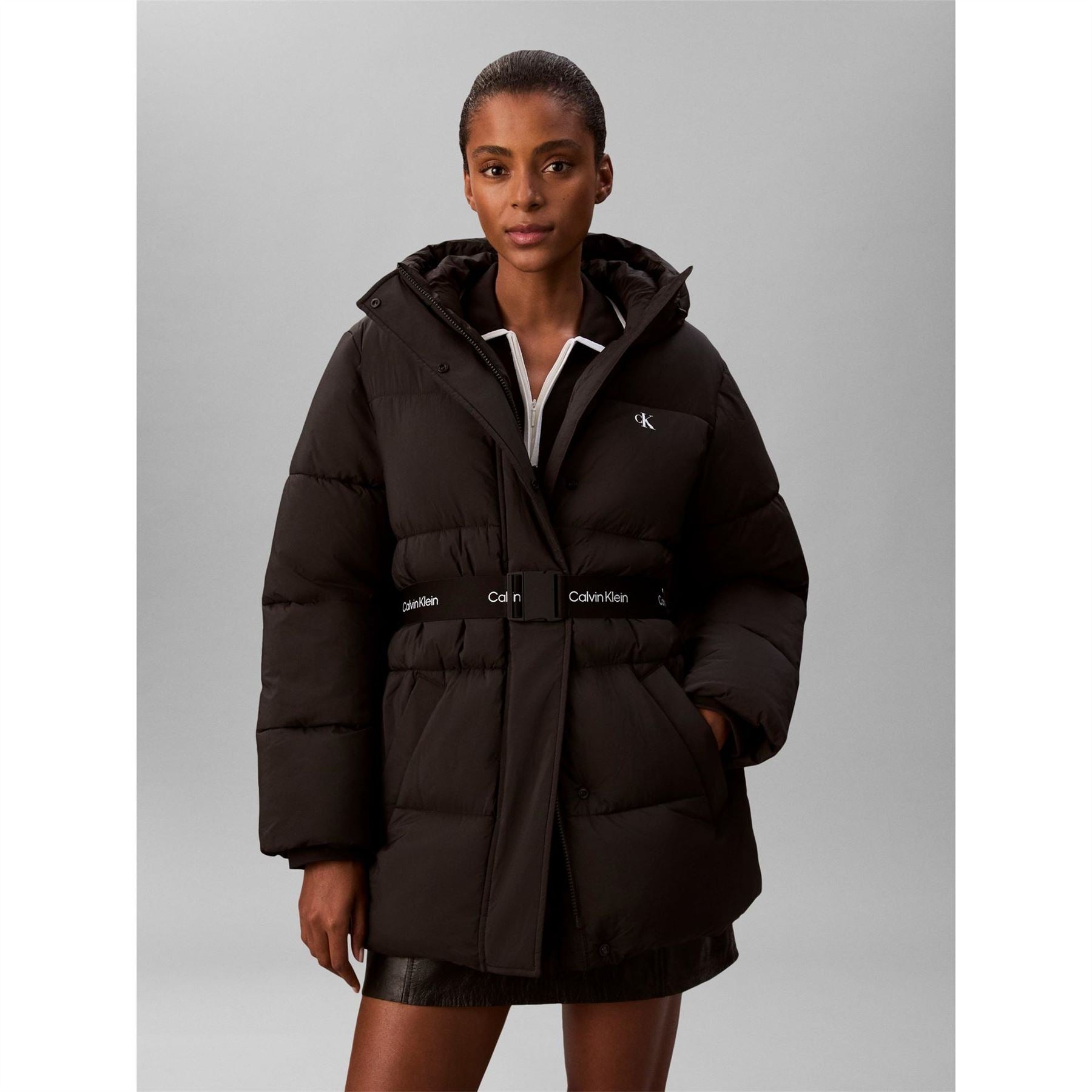 Calvin Klein Jeans Logo Belt Insulated Short Puffer Jacket