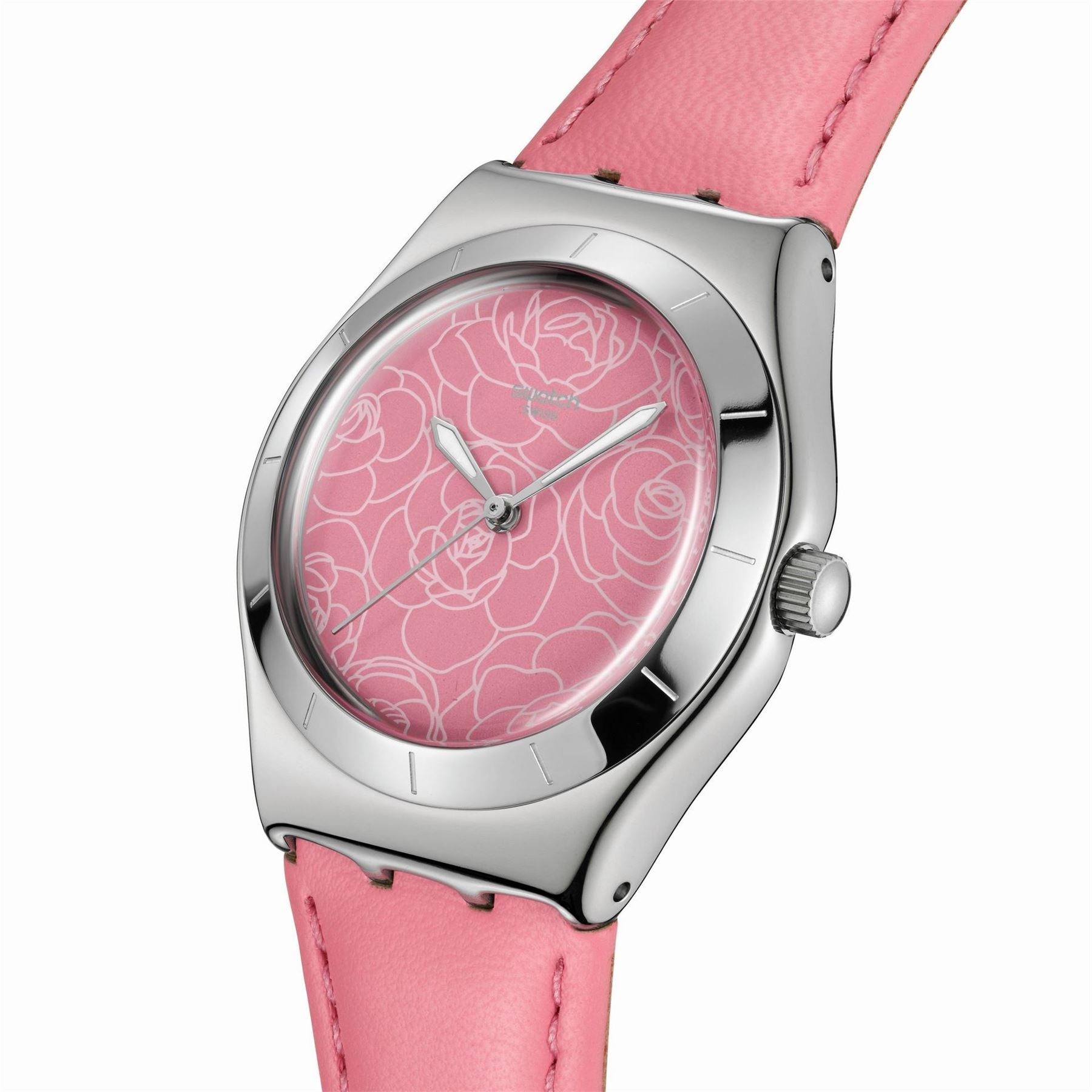 Swatch Pink Petal Leather Strap Fashion Analogue Watch