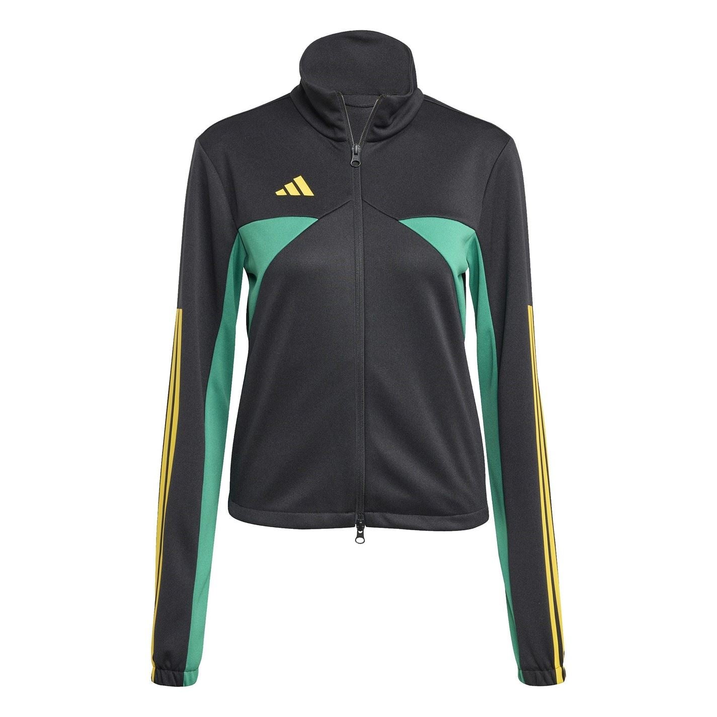 adidas Color Block Mock Neck Ribbed Cuff Track Jacket