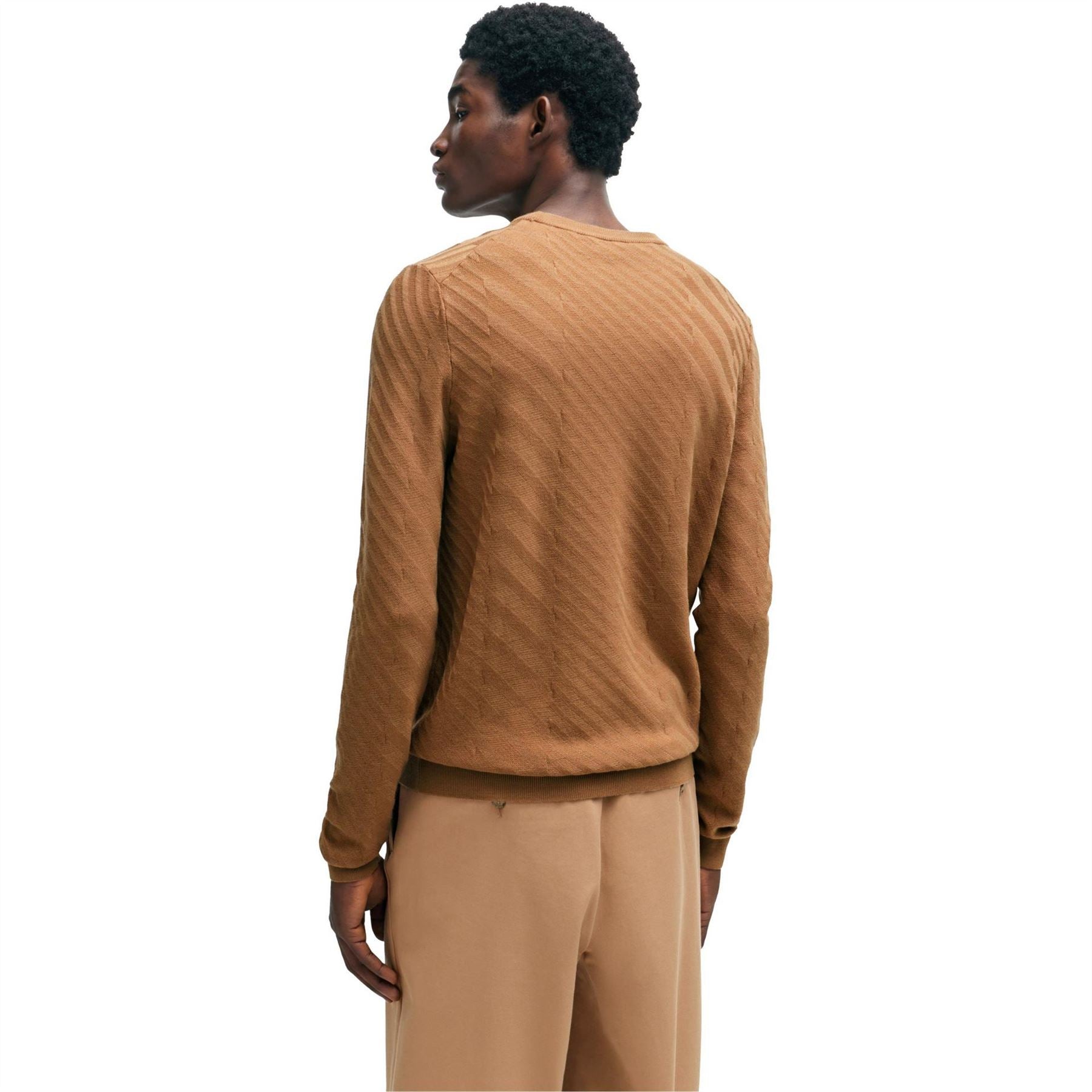 Boss Crew Neck Ribbed Collar Long Sleeve Sweater