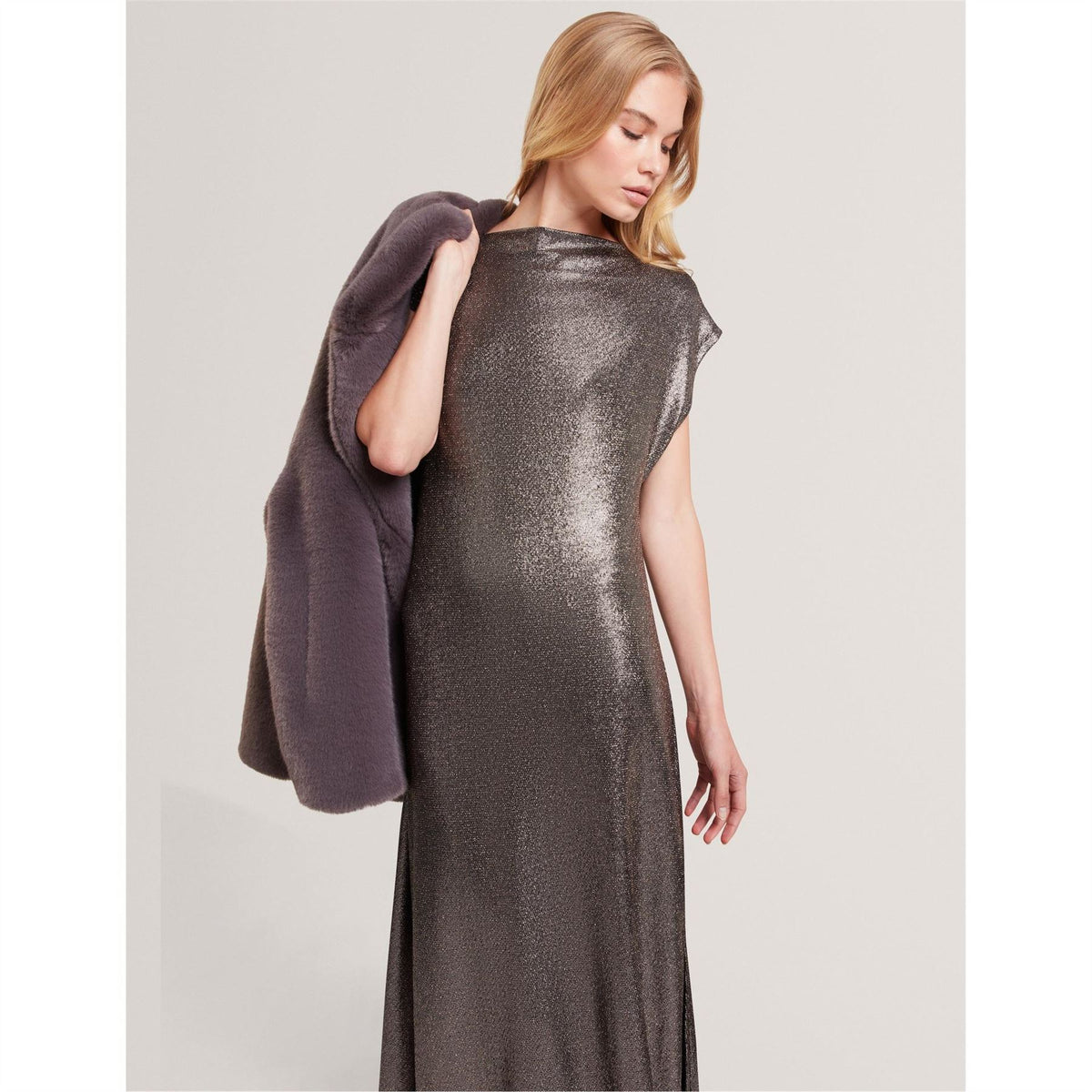 Ted Baker Metallic Boat Neck Short Sleeve Maxi Dress