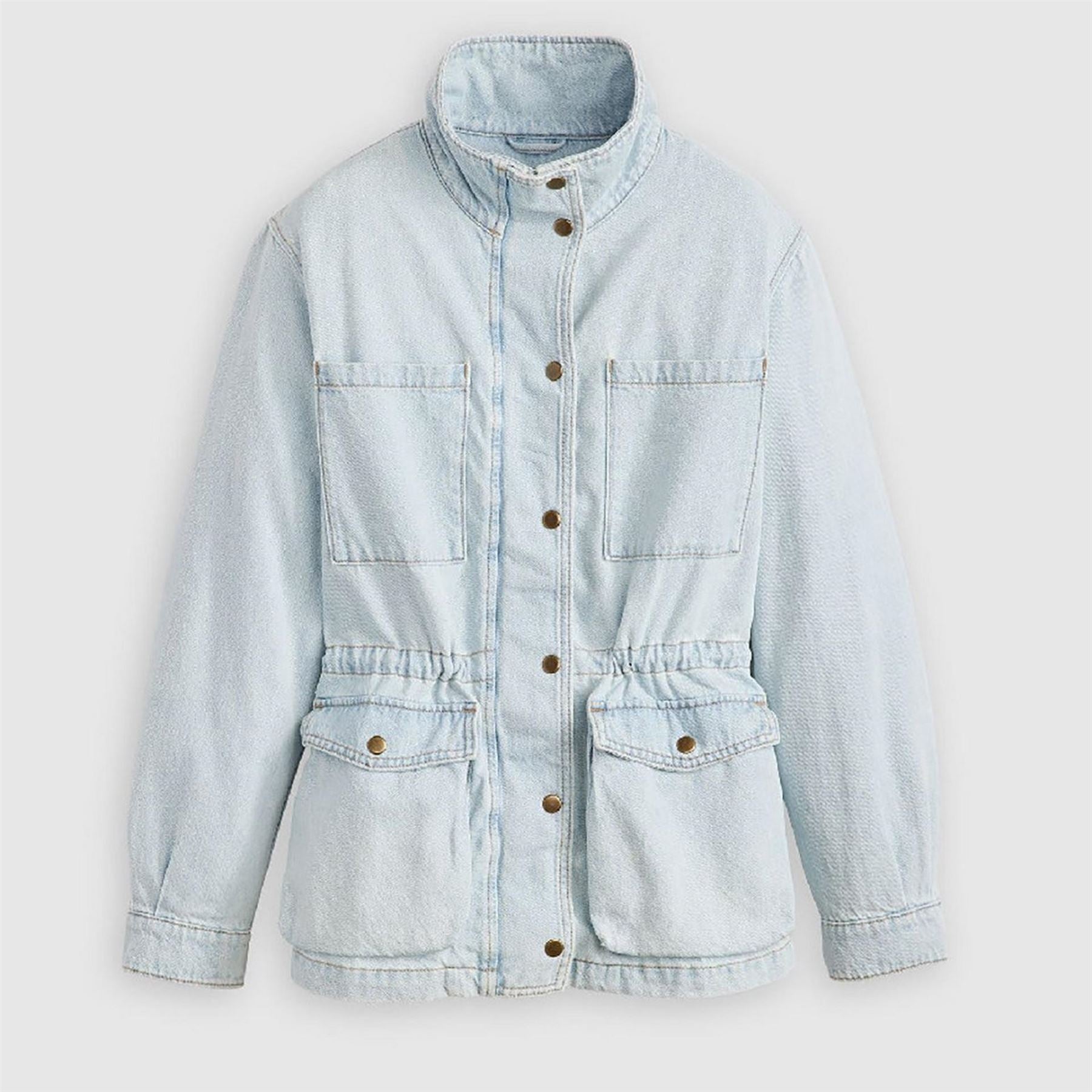 Levis Karlie Solid Patterned Snap Button Press Stud Cuff Denim Jacket