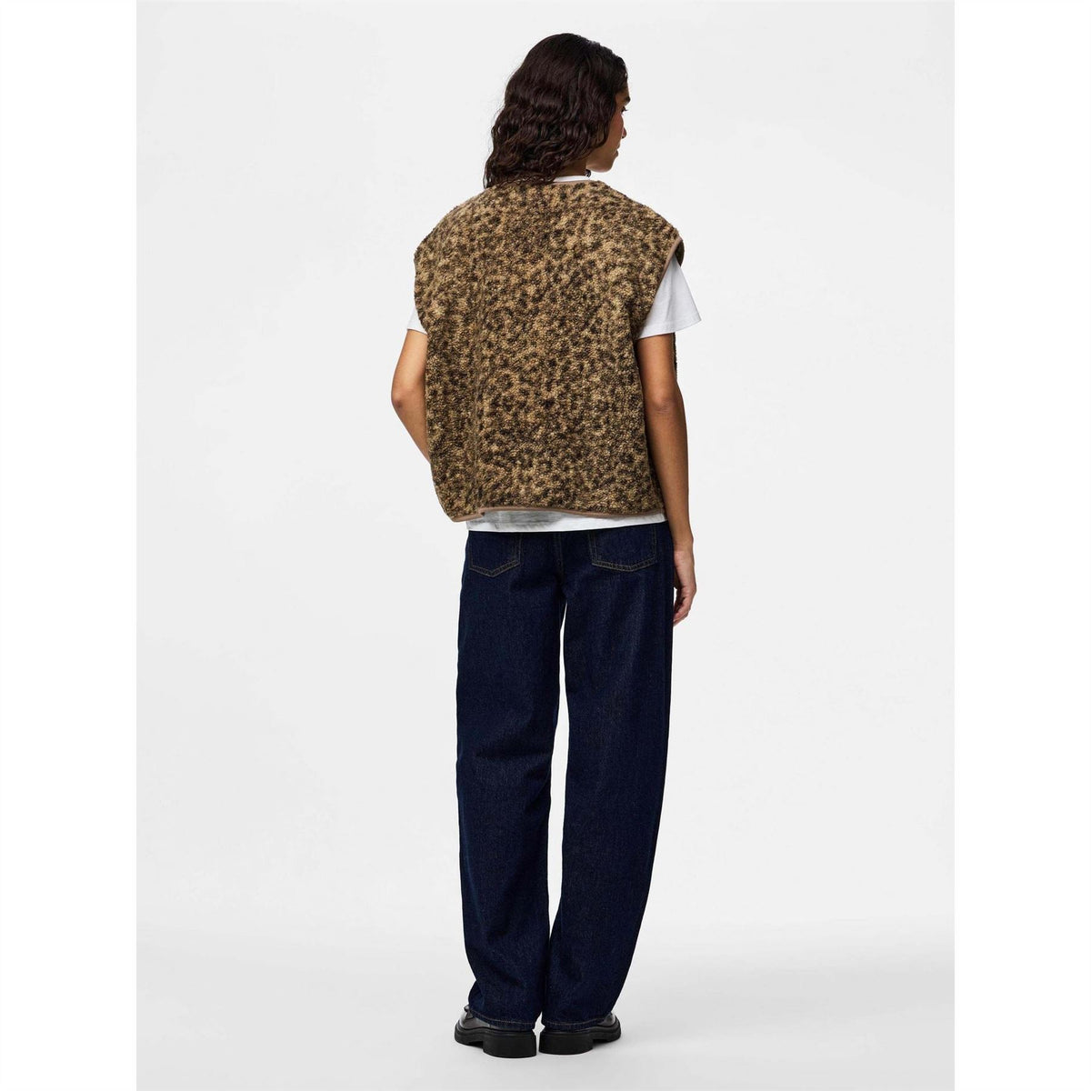 Pieces Katty Leopard Patterned Snap Button Teddy Gilet