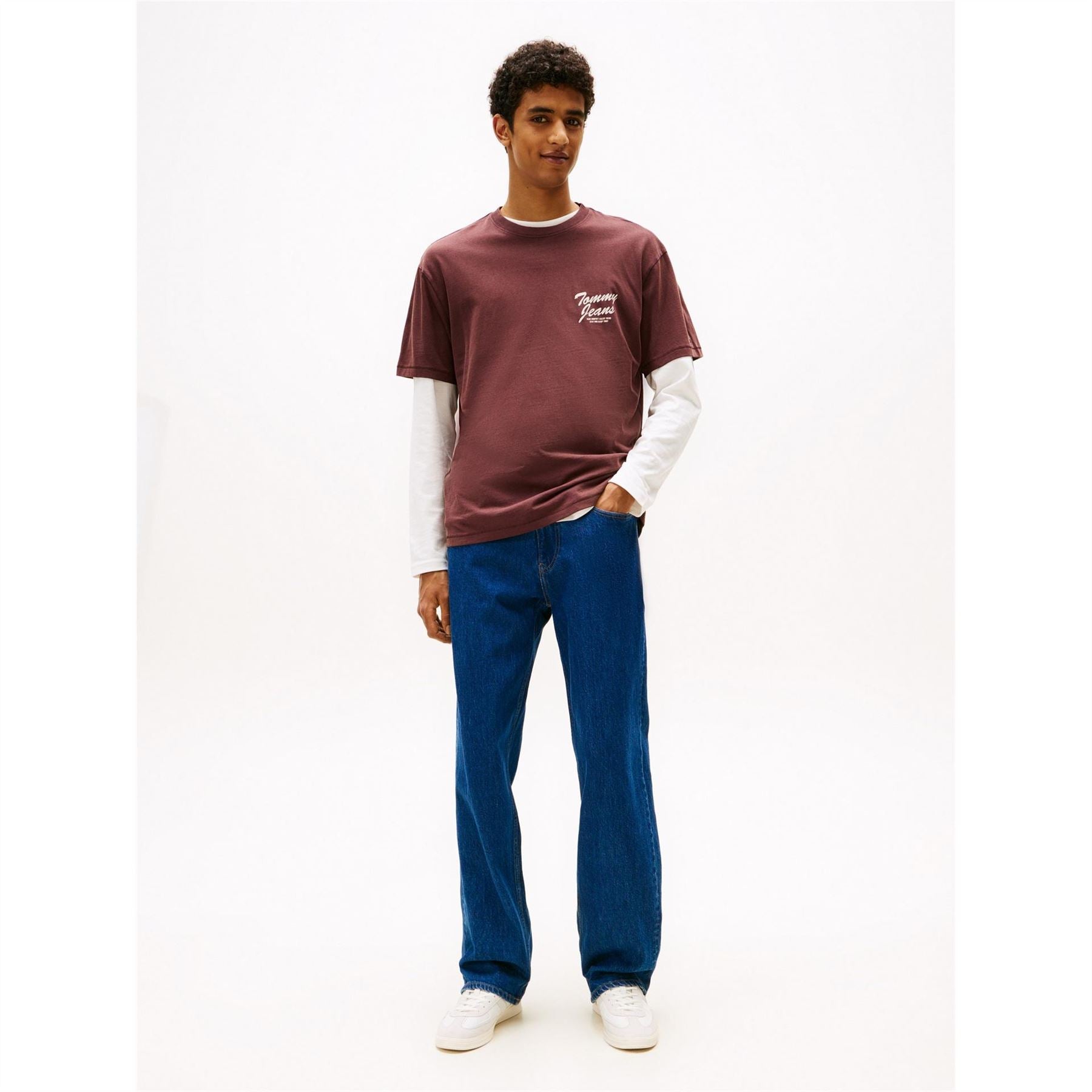 Tommy Jeans Lettering Crew Neck Ribbed Collar Short Sleeve T-Shirt
