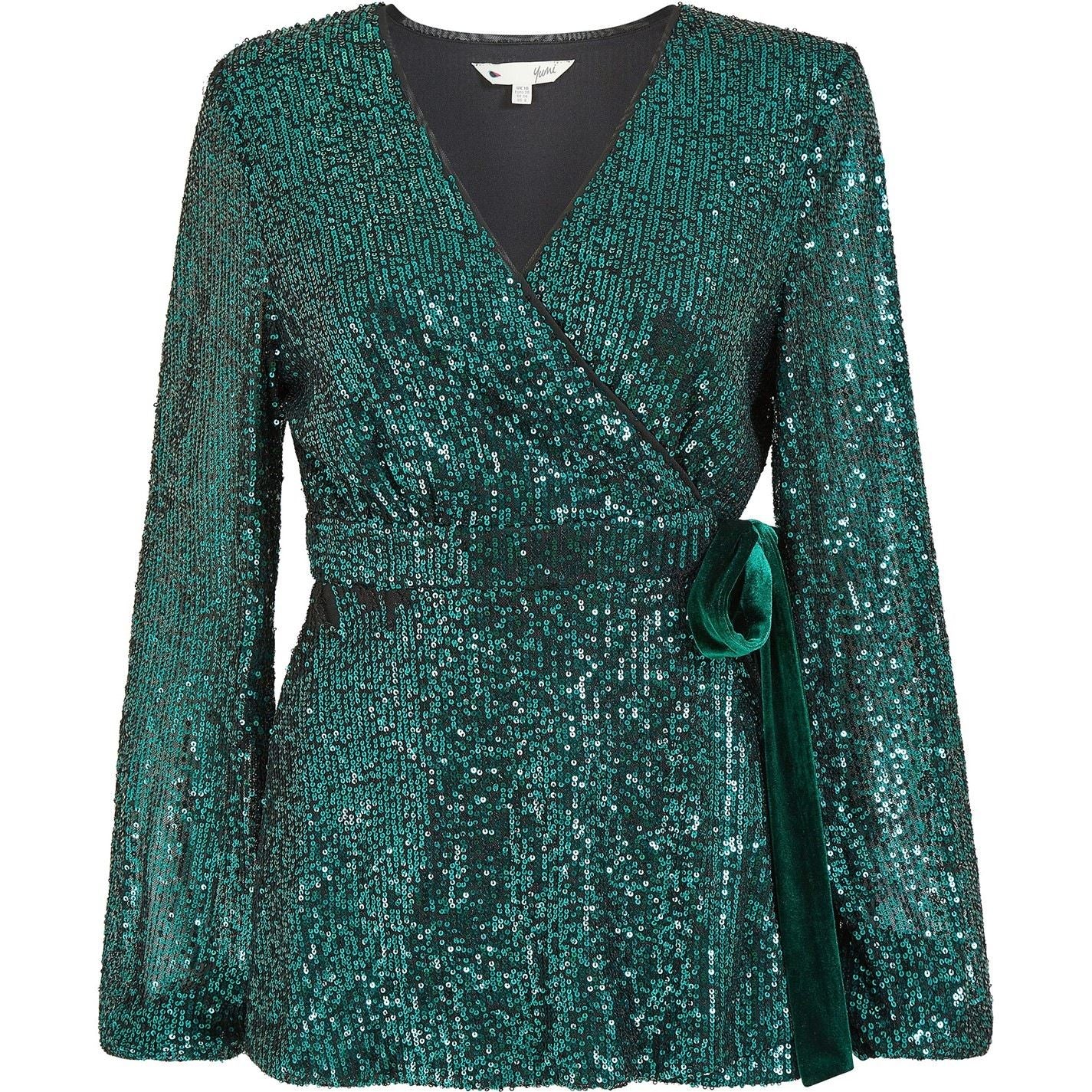 Yumi Sequin Wrap Top With Velvet Tie