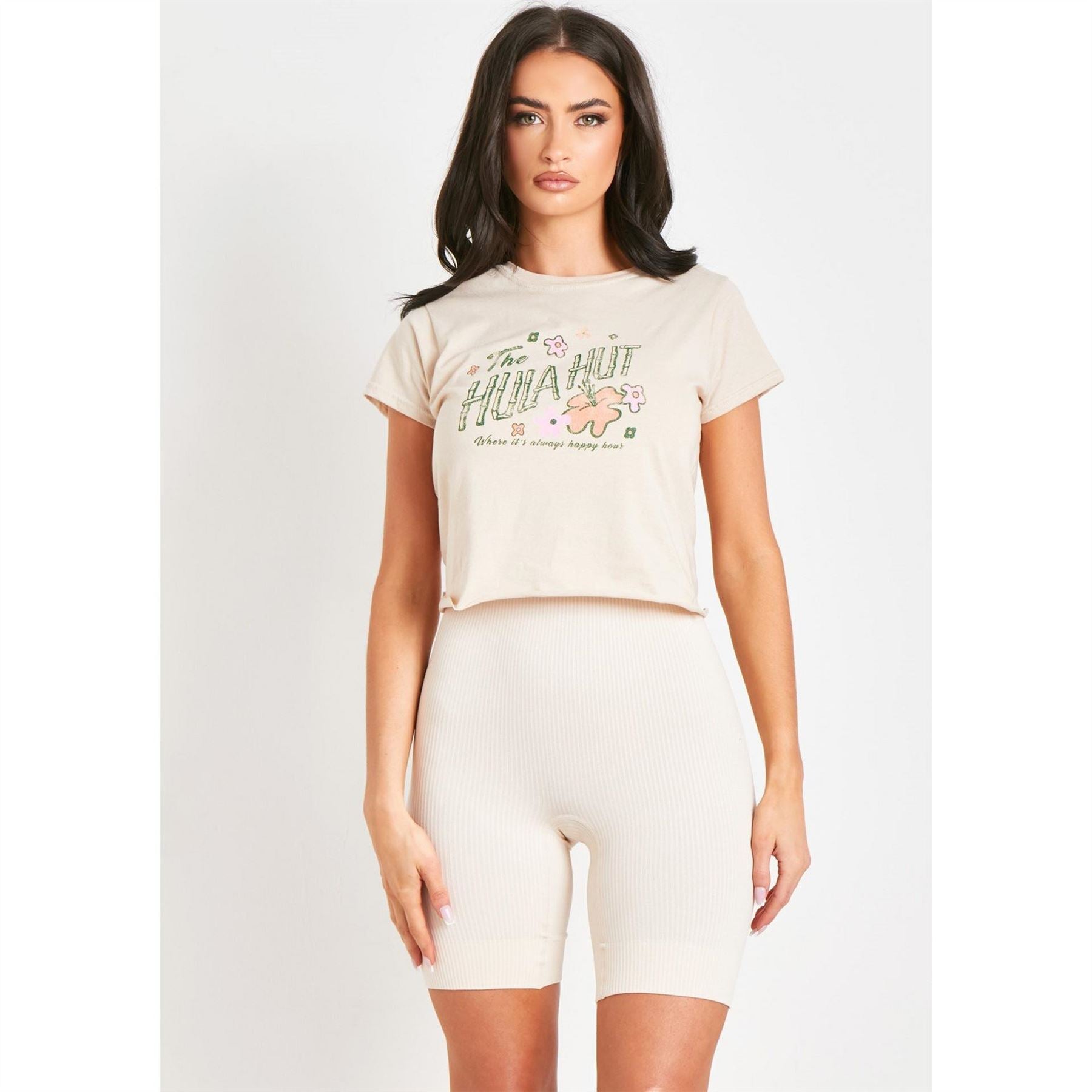Missy Empire Hula Hut Cropped Graphic T-Shirt