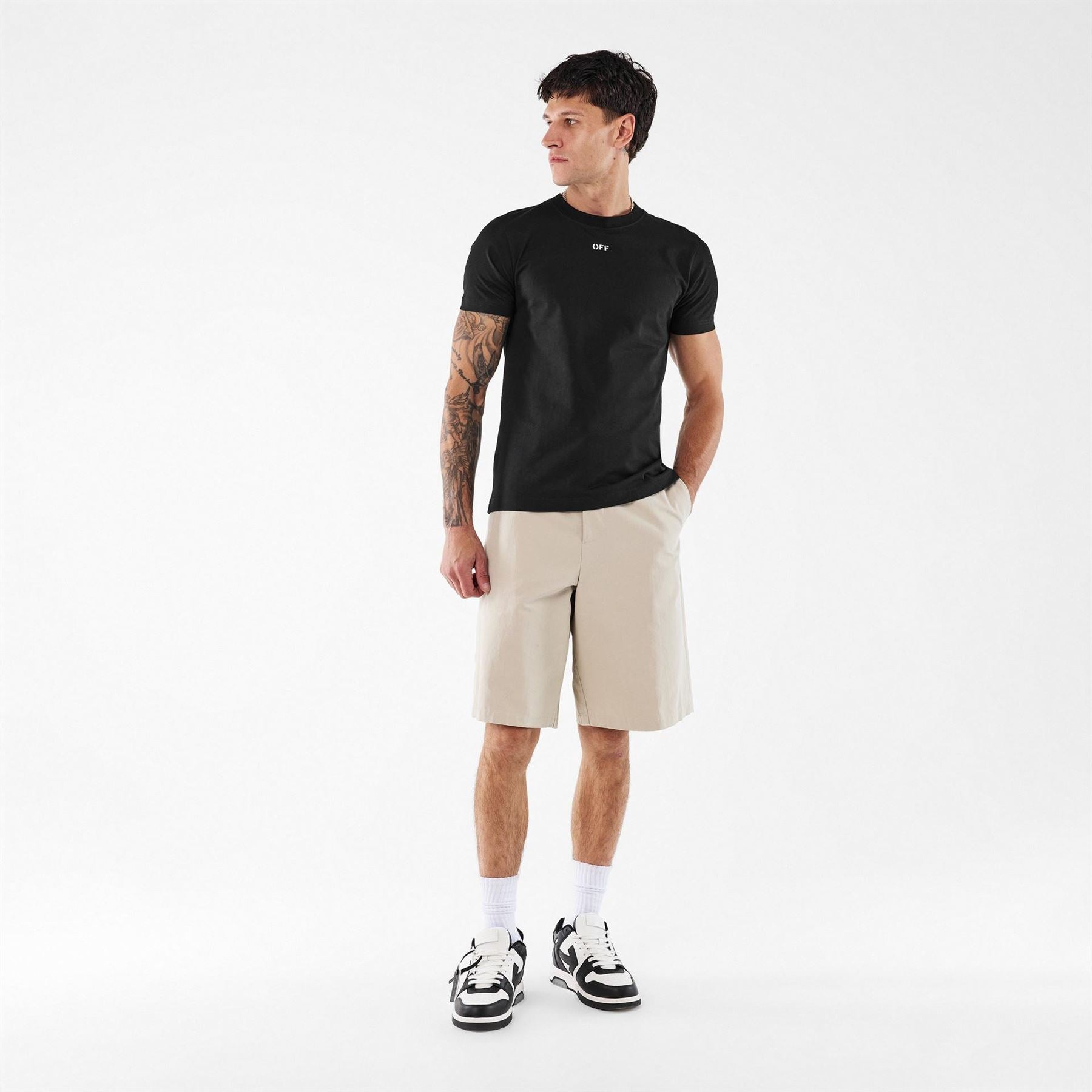 Off White Stitch Slim Fit Crew Neck Short Sleeve T-Shirt
