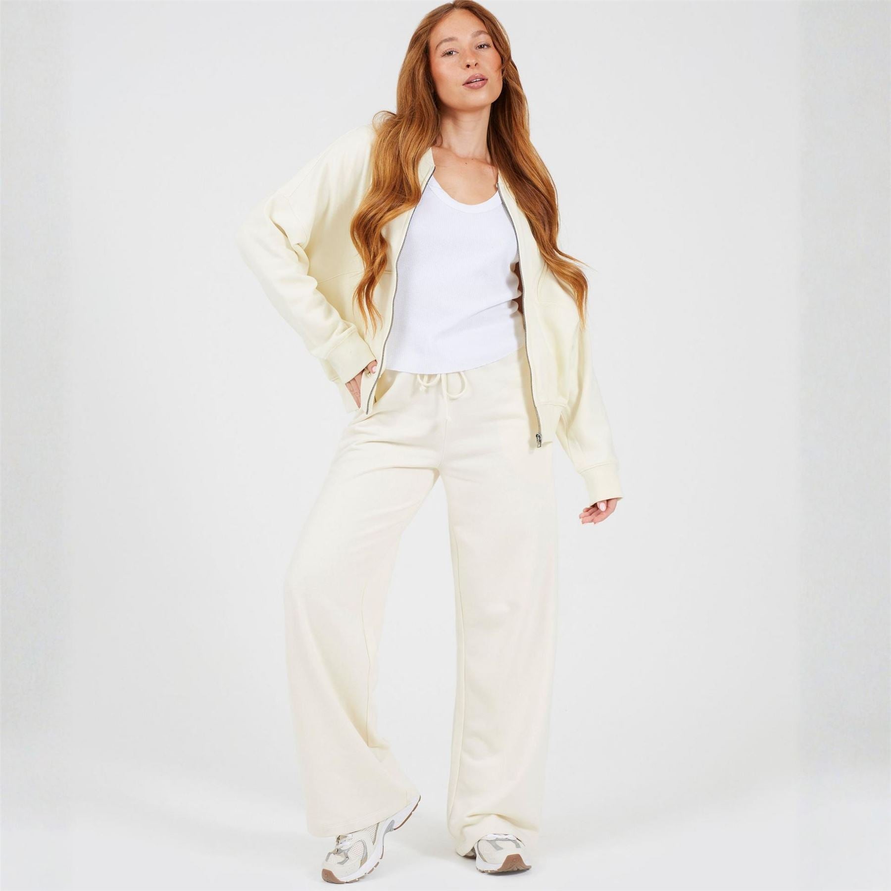 Brave Soul Womens Wide Leg Cream Jogger
