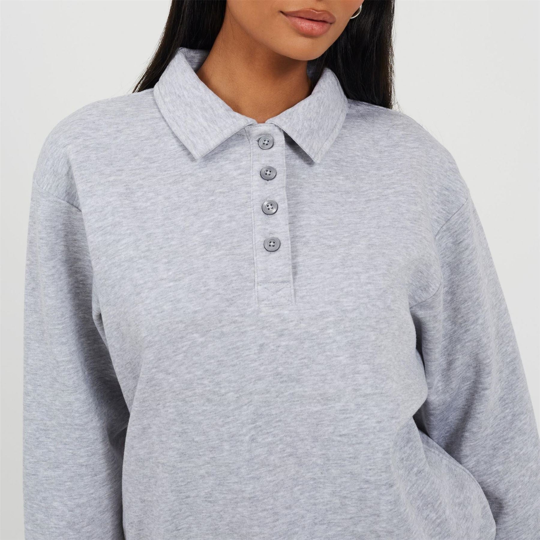 Brave Soul Womens Quarter Button Down Sweatshirt With Collar