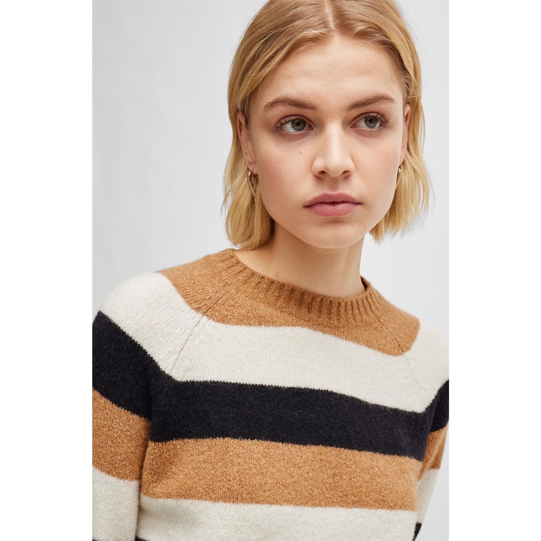 Boss Crew Neck Raglan Sleeve Ribbed Collar Sweater