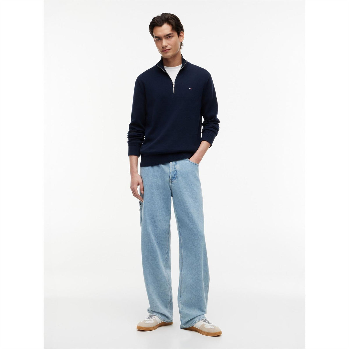 Tommy Jeans Essential Light Cotton Funnel Neck 1 4 Zip Slim Fit Knitted Top