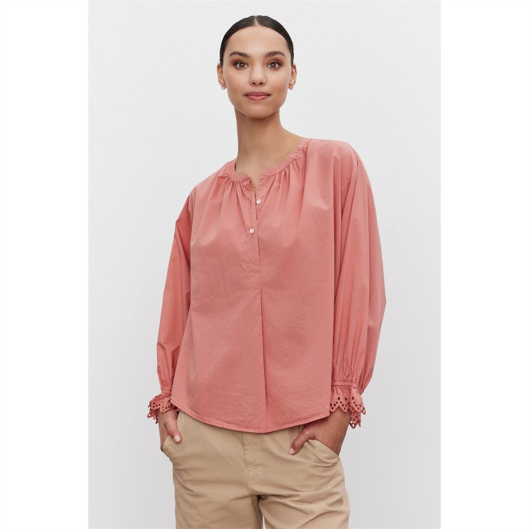 Velvet by Graham and Spencer Regular Fit Bishop Sleeve Blouse