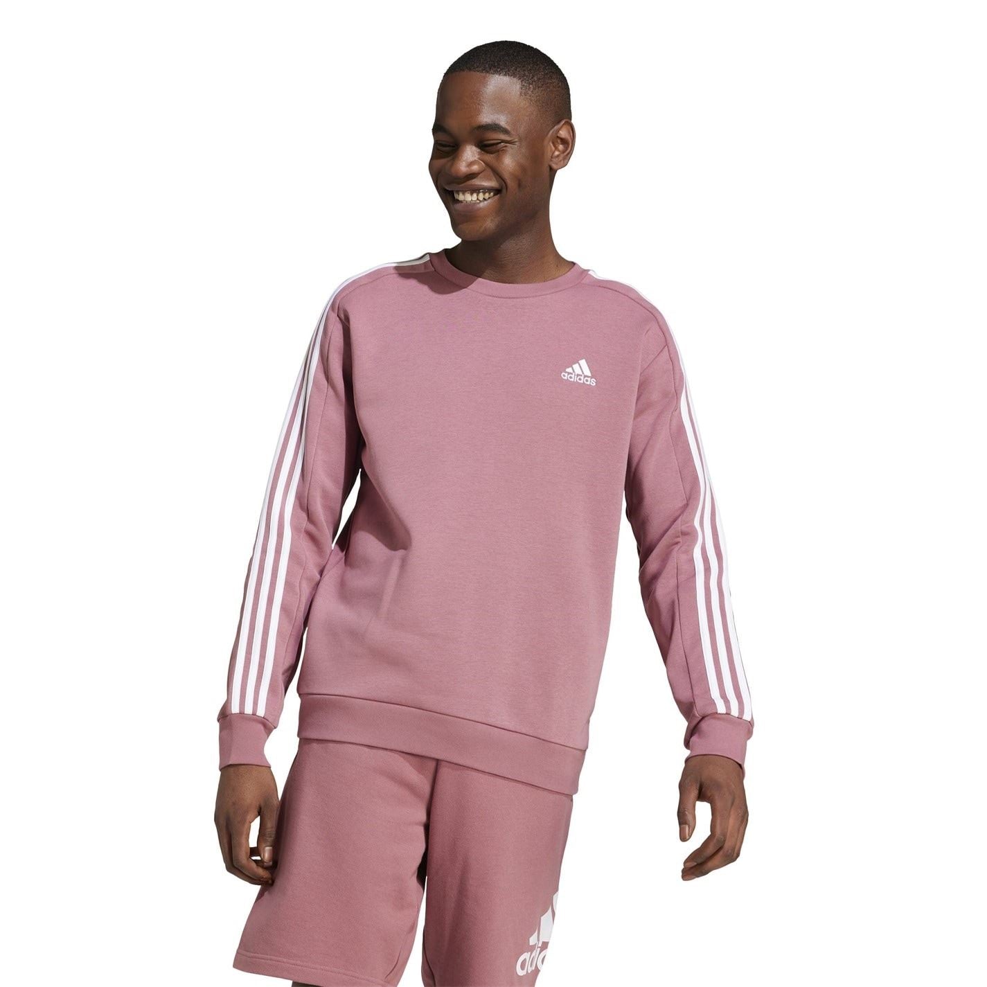 adidas Mens Essentials Crew 3 Stripes Pullover Sweatshirt