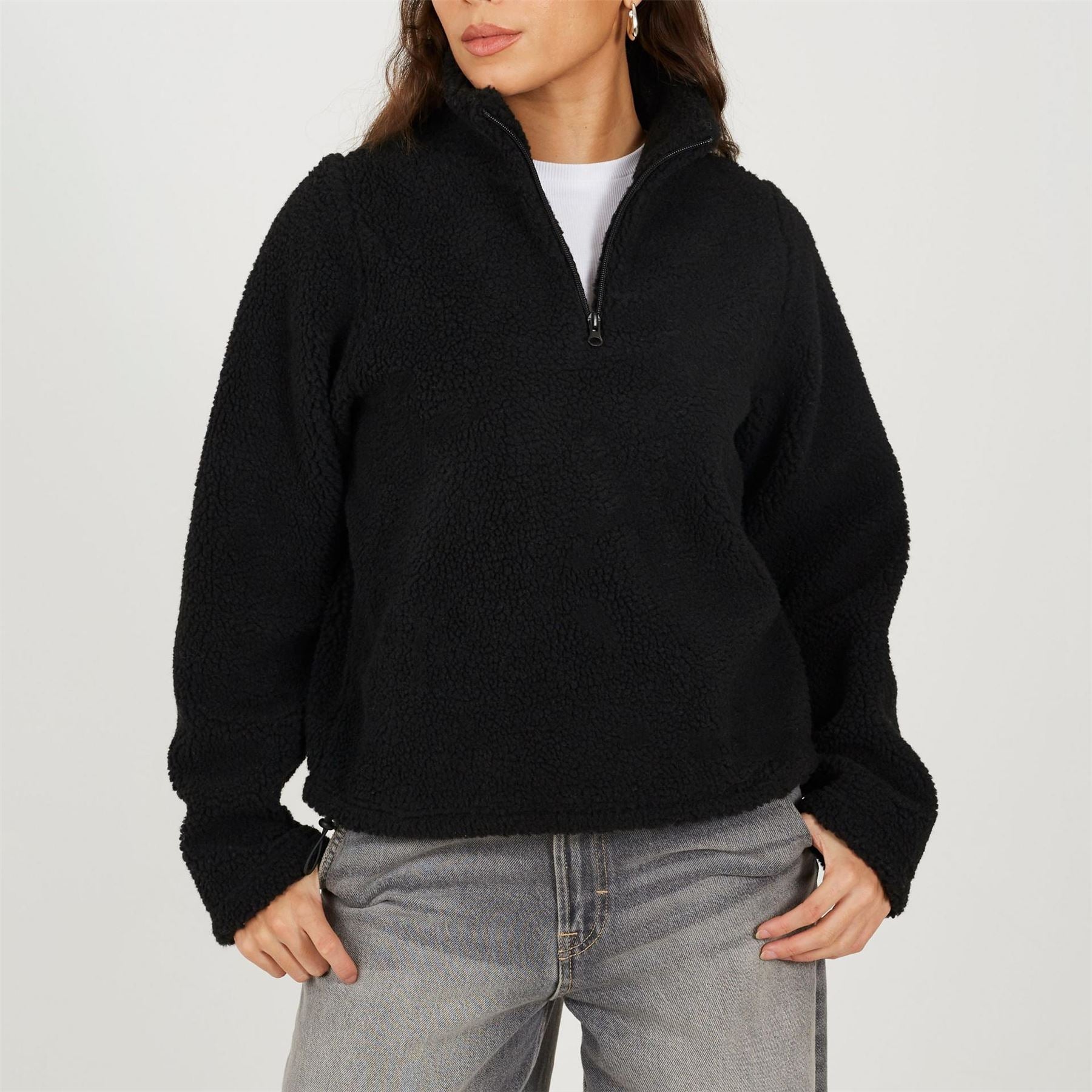 Brave Soul Womens Quarter Zip Neck Fleece Sweatshirt With Adjustable Hem