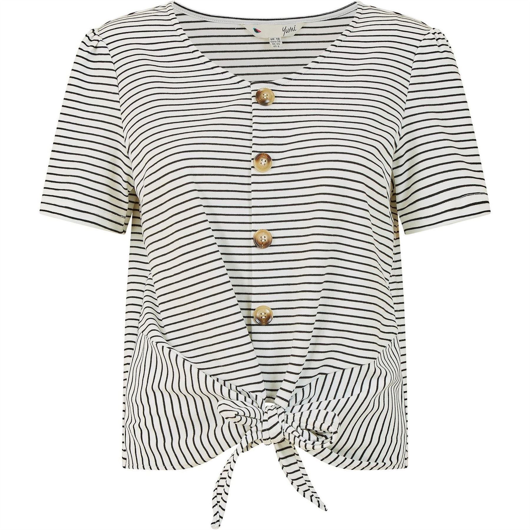 Yumi Striped Jersey Button Detail Top