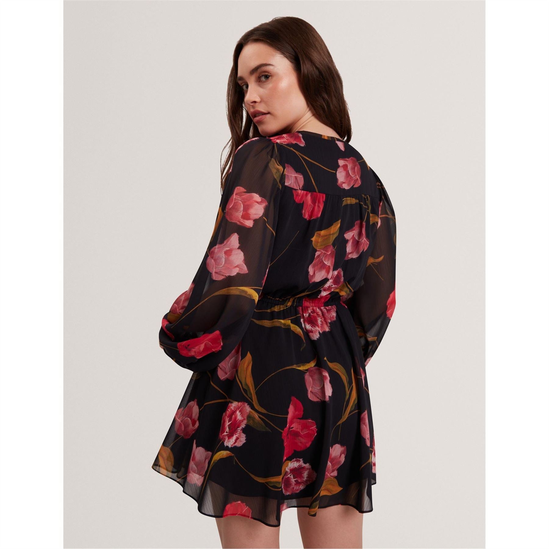 Ted Baker Woven V-Neck Three Quarter Sleeve Babydoll Dress