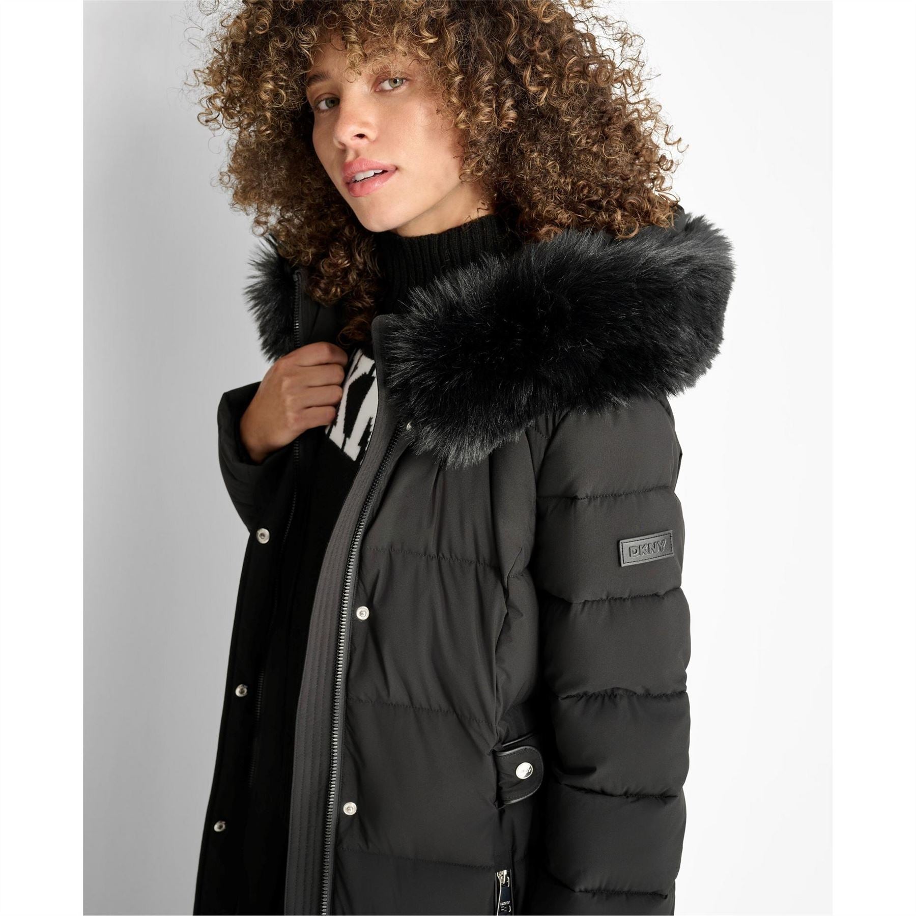DKNY Outerwear Fur Hood Long Puffer Jacket