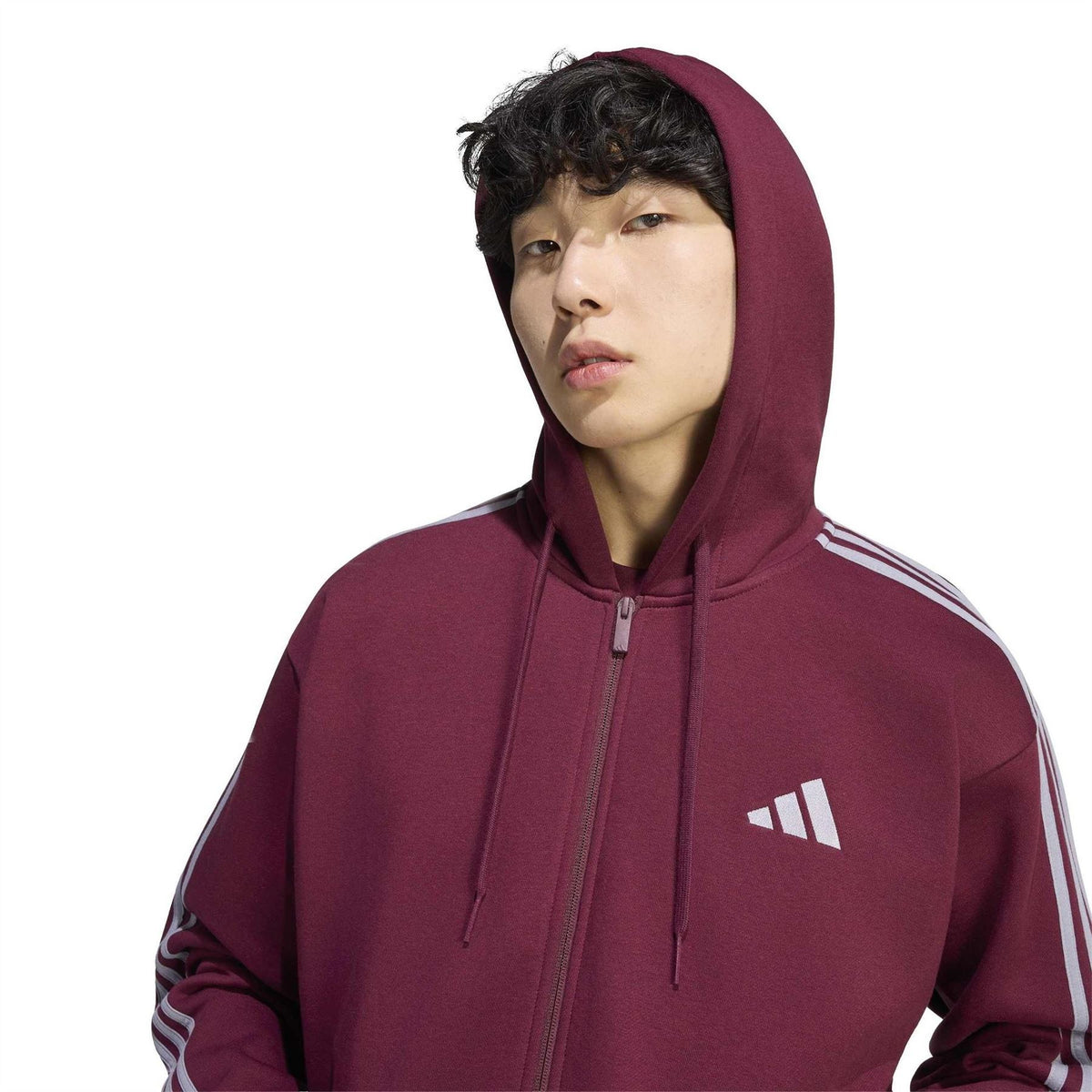 adidas Mens Essentials Fleece 3 Stripes Full Zip Hoodie