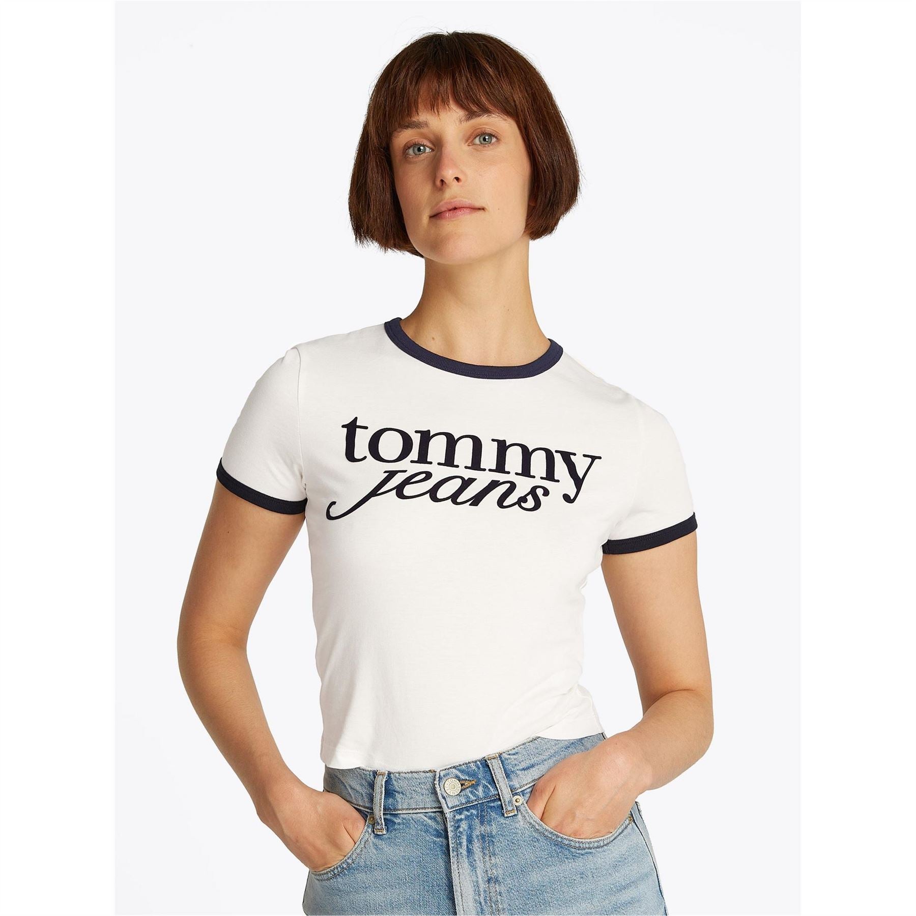 Tommy Jeans Script Slim Fit Cropped Short Sleeve Crew Neck T-Shirt