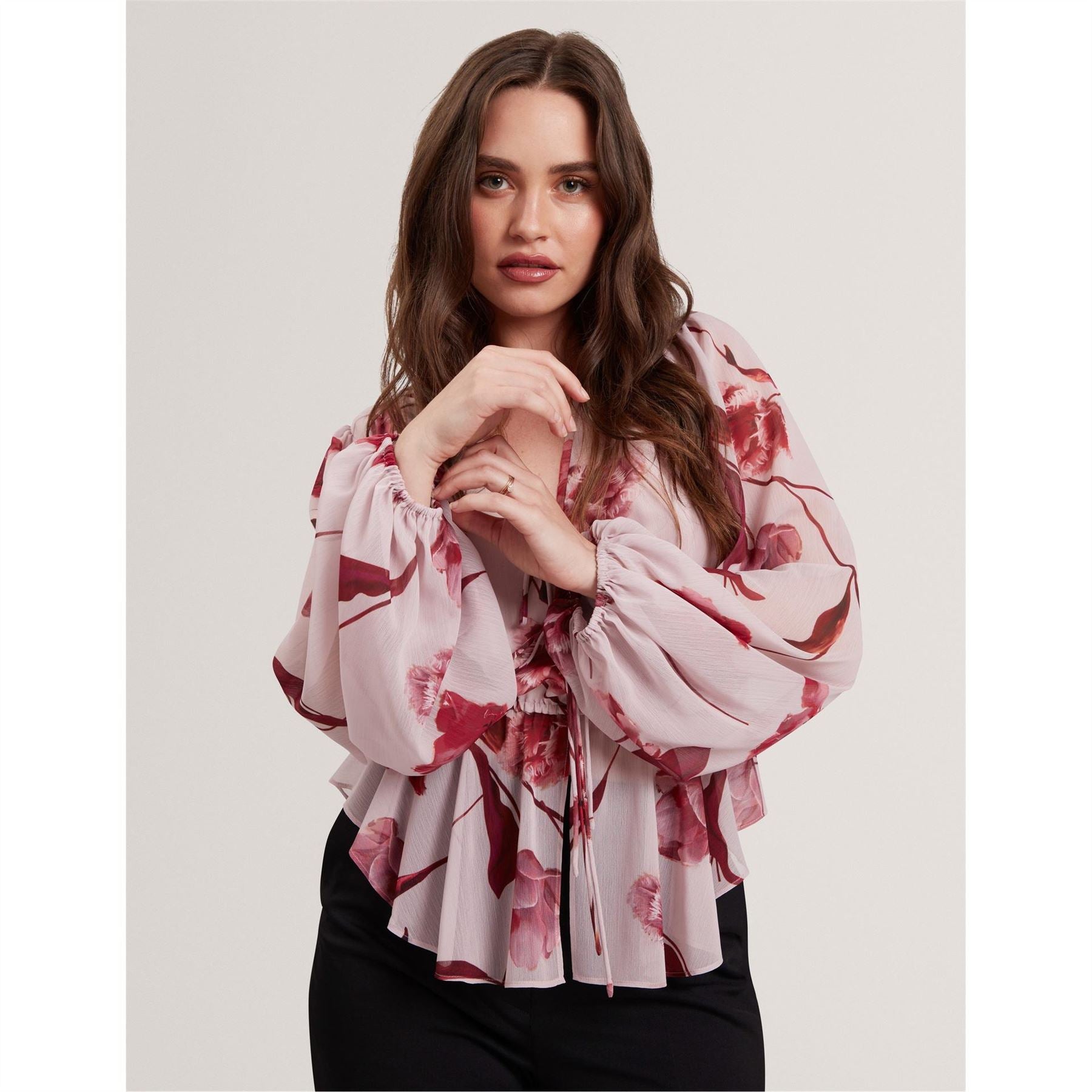Ted Baker V-Neck Bishop Sleeve Long Sleeve Blouse