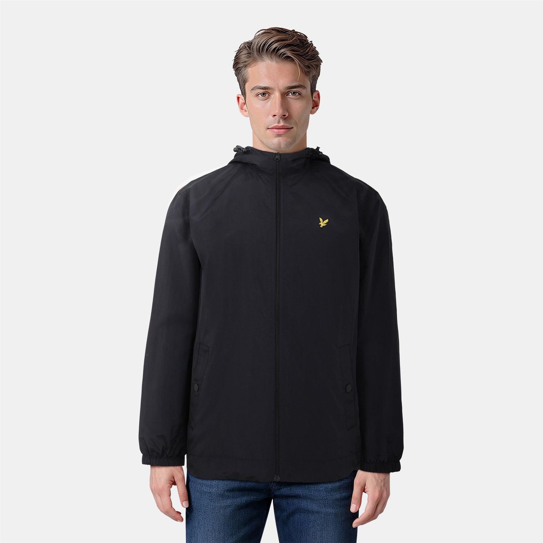 Lyle and Scott Zip Through Cotton Wind Resistant Long Sleeve Hooded Rain Anorak