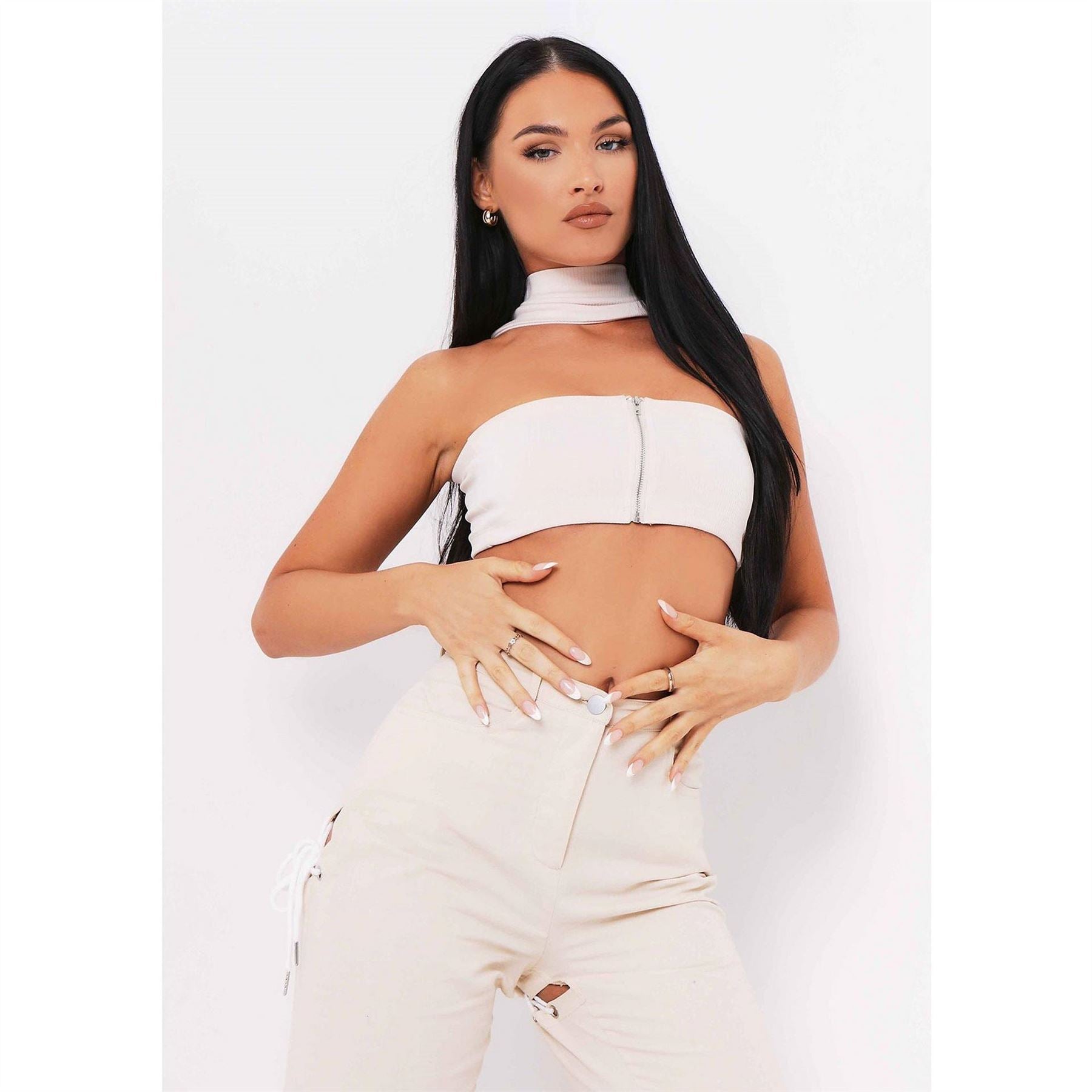 Missy Empire Knit Zip Bandeau Crop Top