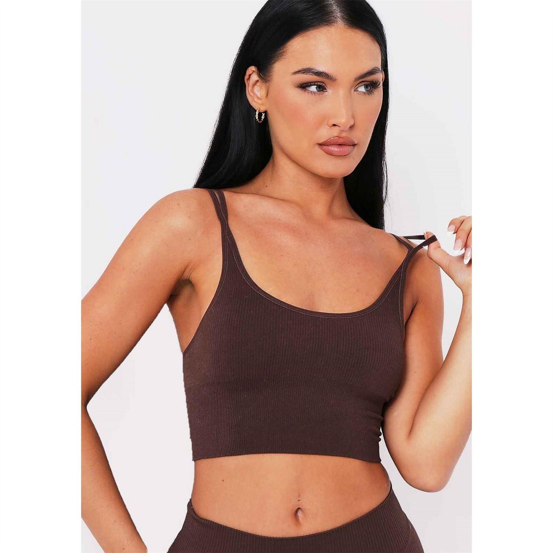 Missy Empire Ribbed Scoop Neck Double Strap Crop Top