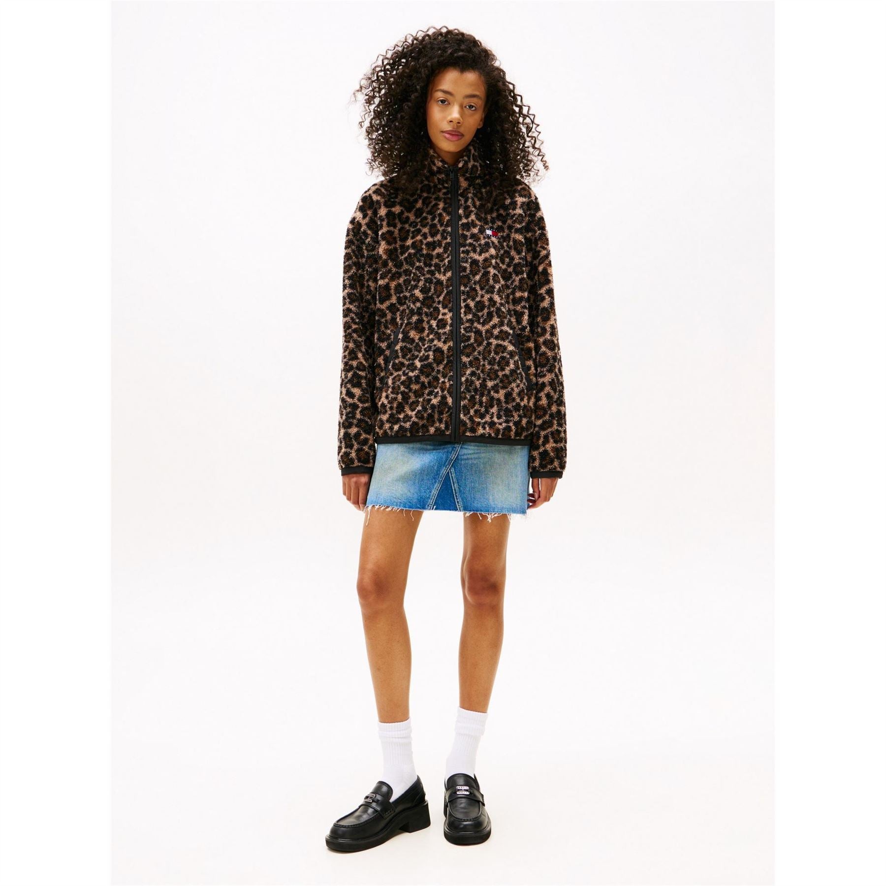 Tommy Jeans Solid Patterned Teddy Jacket with Quarter Zipper