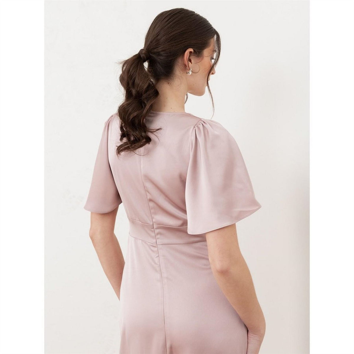 Maya Deluxe Angel Sleeve Satin Bridesmaid Maxi Dress With Split