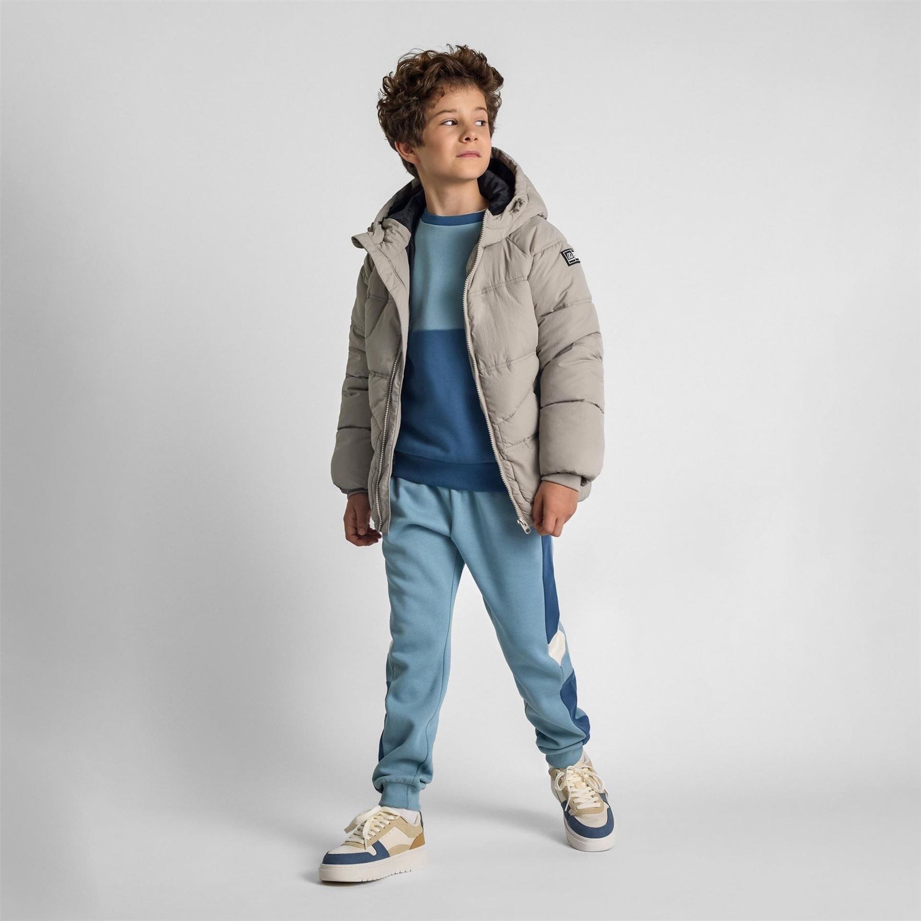 Minoti Boys Quilted Jacket With Hood Zip Pockets Grey