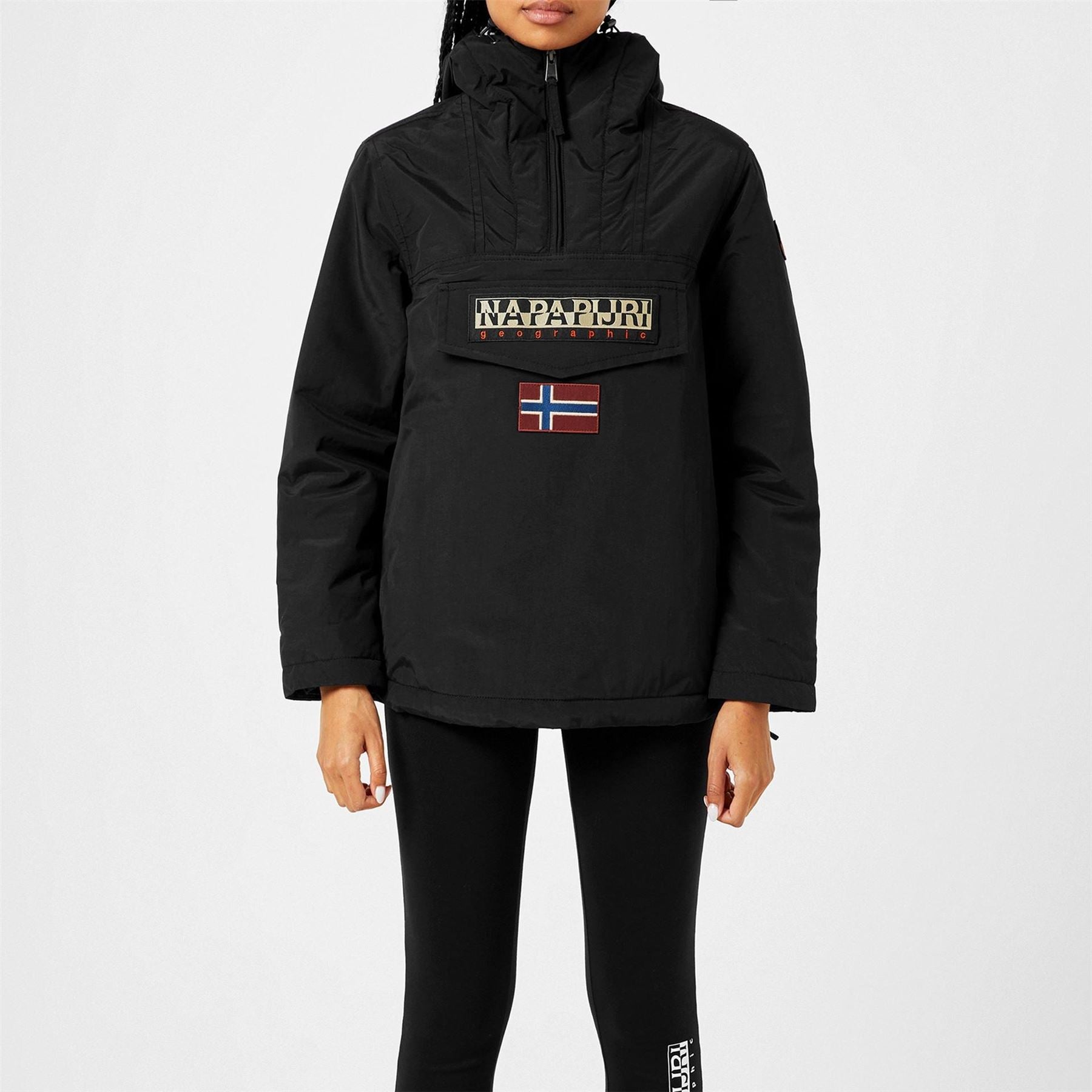 Napapijri Rainforest Water Resistant Hooded Cropped Long Sleeve Rain Anorak