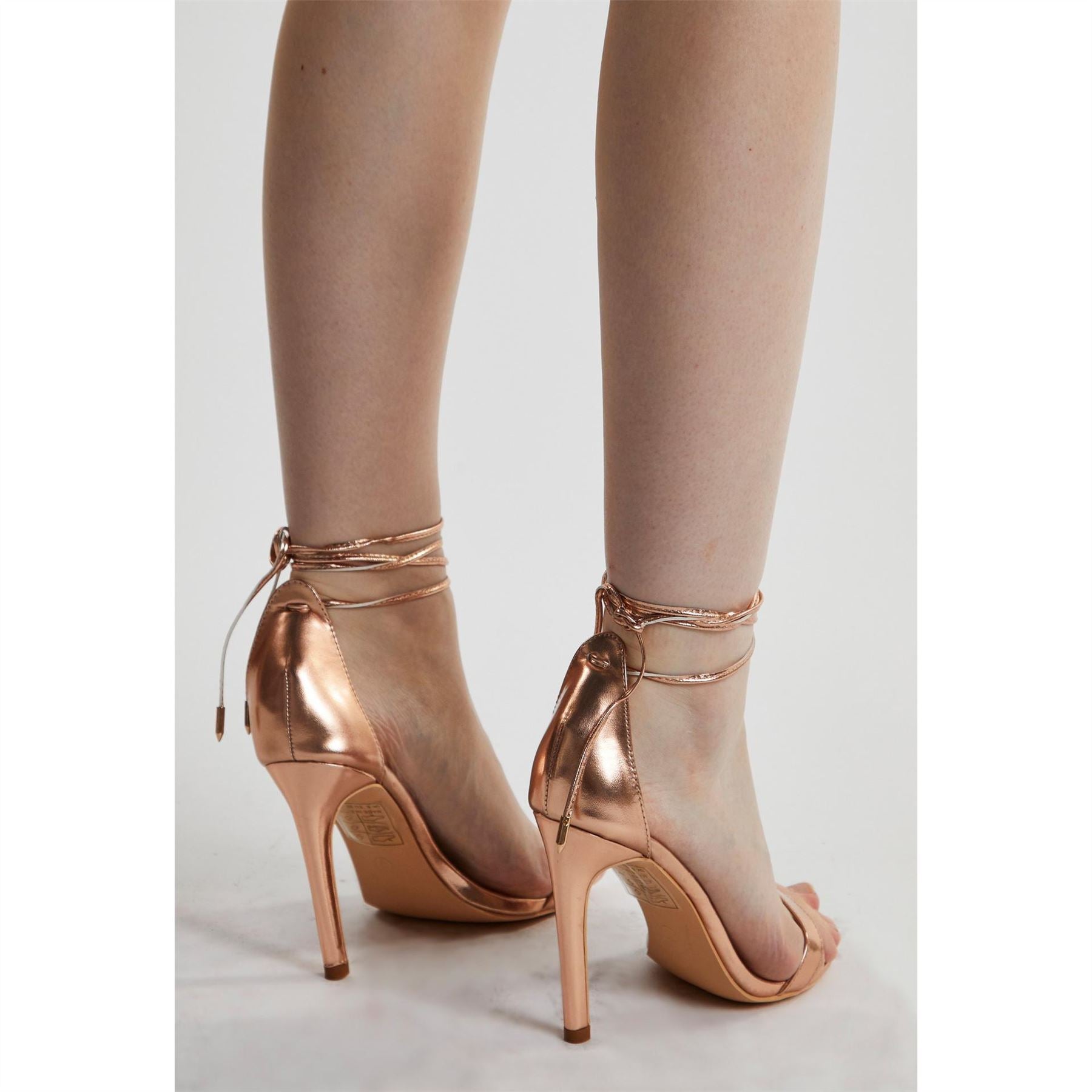 Glamorous Gold Ankle Tie High Heels