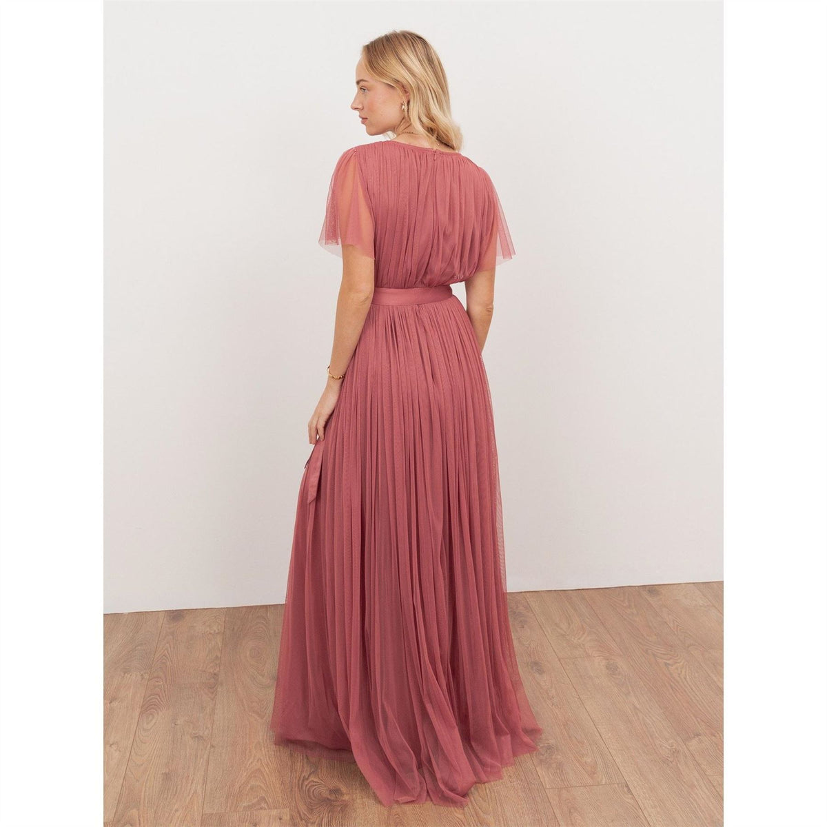 Anaya With Love With Love Recycled Faded Rose Tulle Faux Wrap Short Sleeve Maxi Dress