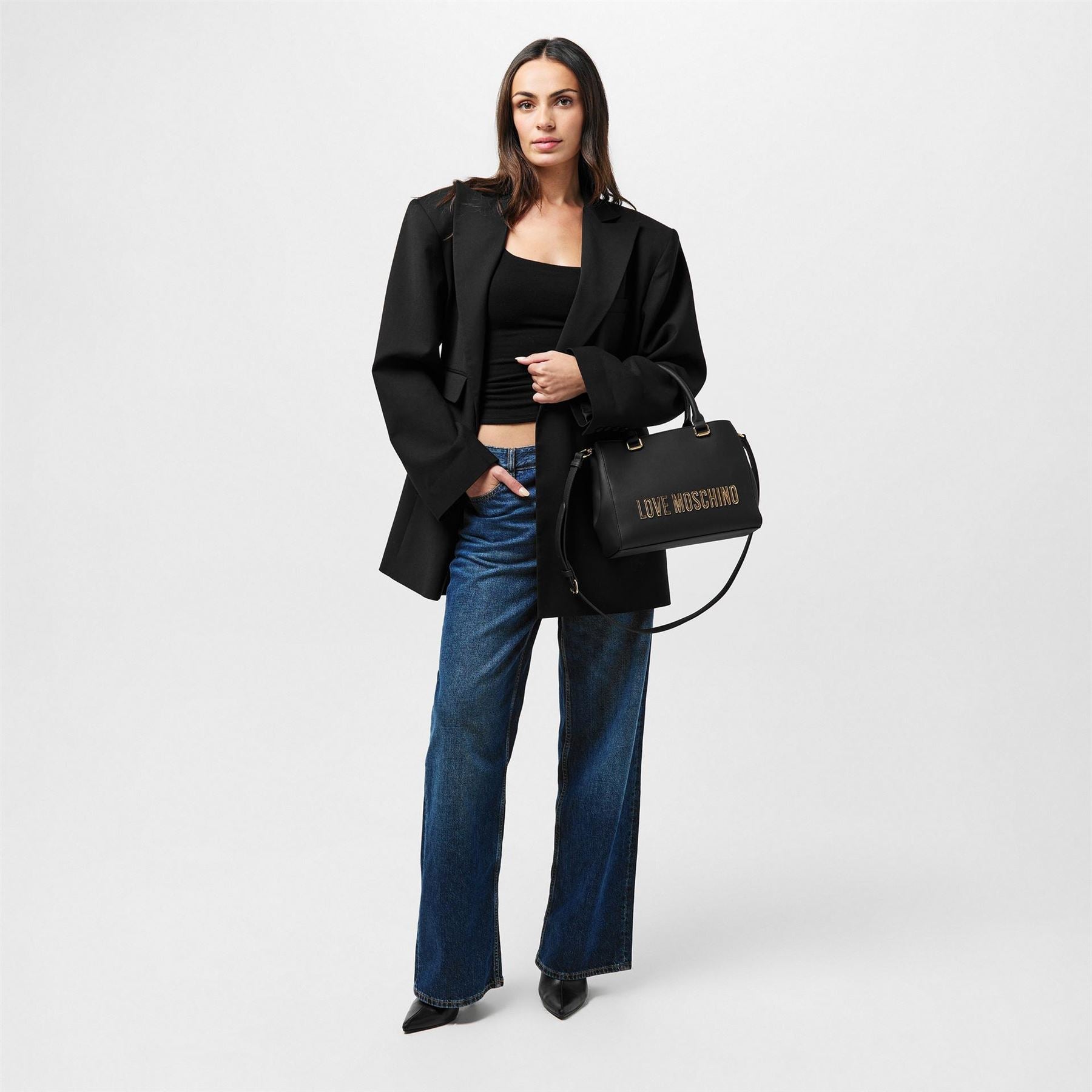 Love Moschino Bold Love Trapezoid Tote with Gold Tone Hardware