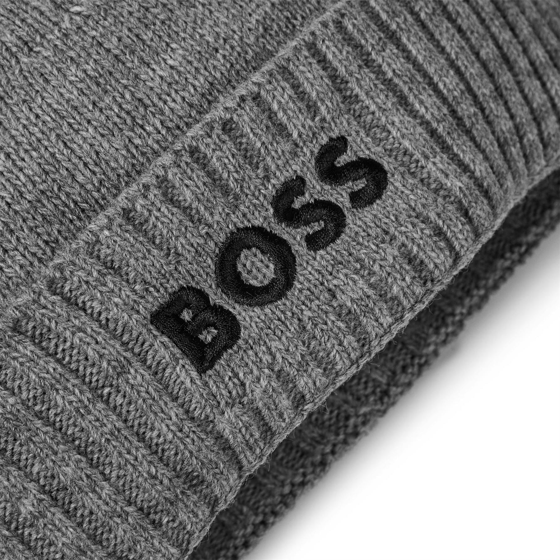 Boss Asport Wordmark Embroidered Logo Soft Feel Ribbed Cord Effect Turn Up Brim Beanie
