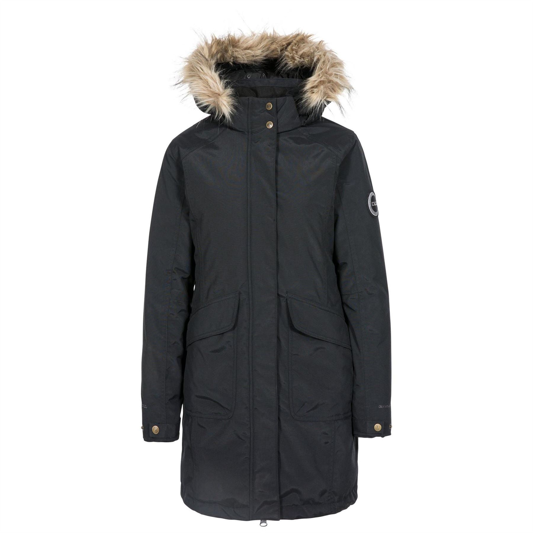 DLX Bettany Solid Patterned Hooded Ribbed Cuff Down Jacket